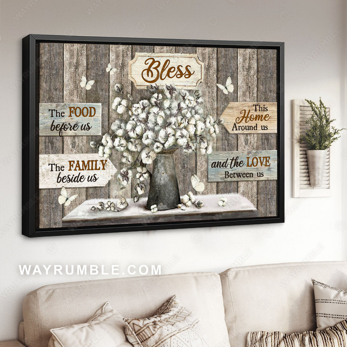 Cotton flower, Flower vase, White butterfly, Bless the love between us - Jesus Landscape Canvas Prints, Christian Wall Art