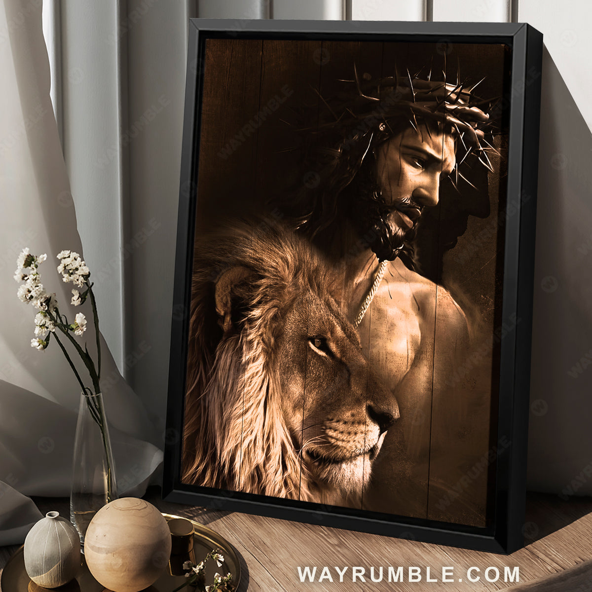 Jesus painting, The lion of Judah, Crown of thorn, Lion king - Jesus Portrait Canvas Prints, Christian Wall Art