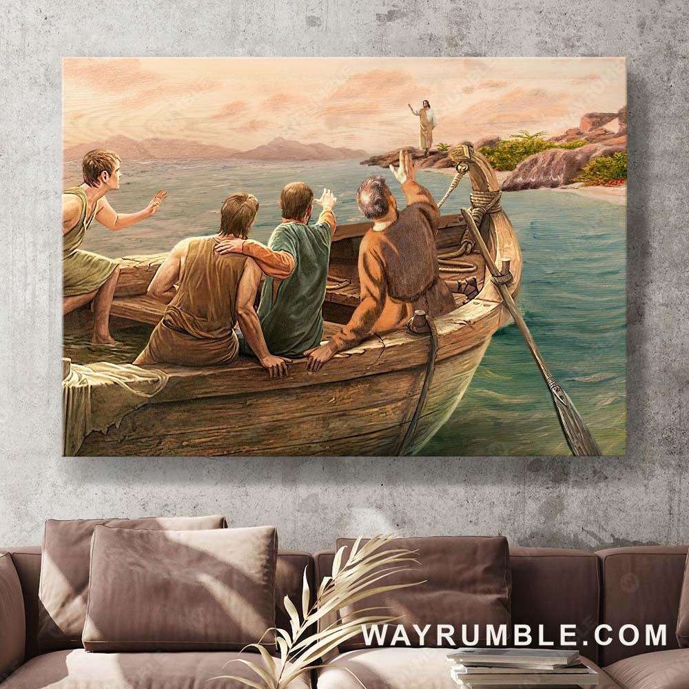 Jesus painting, Fishermen come back home, Jesus saves us all - Jesus Landscape Canvas Prints, Wall Art