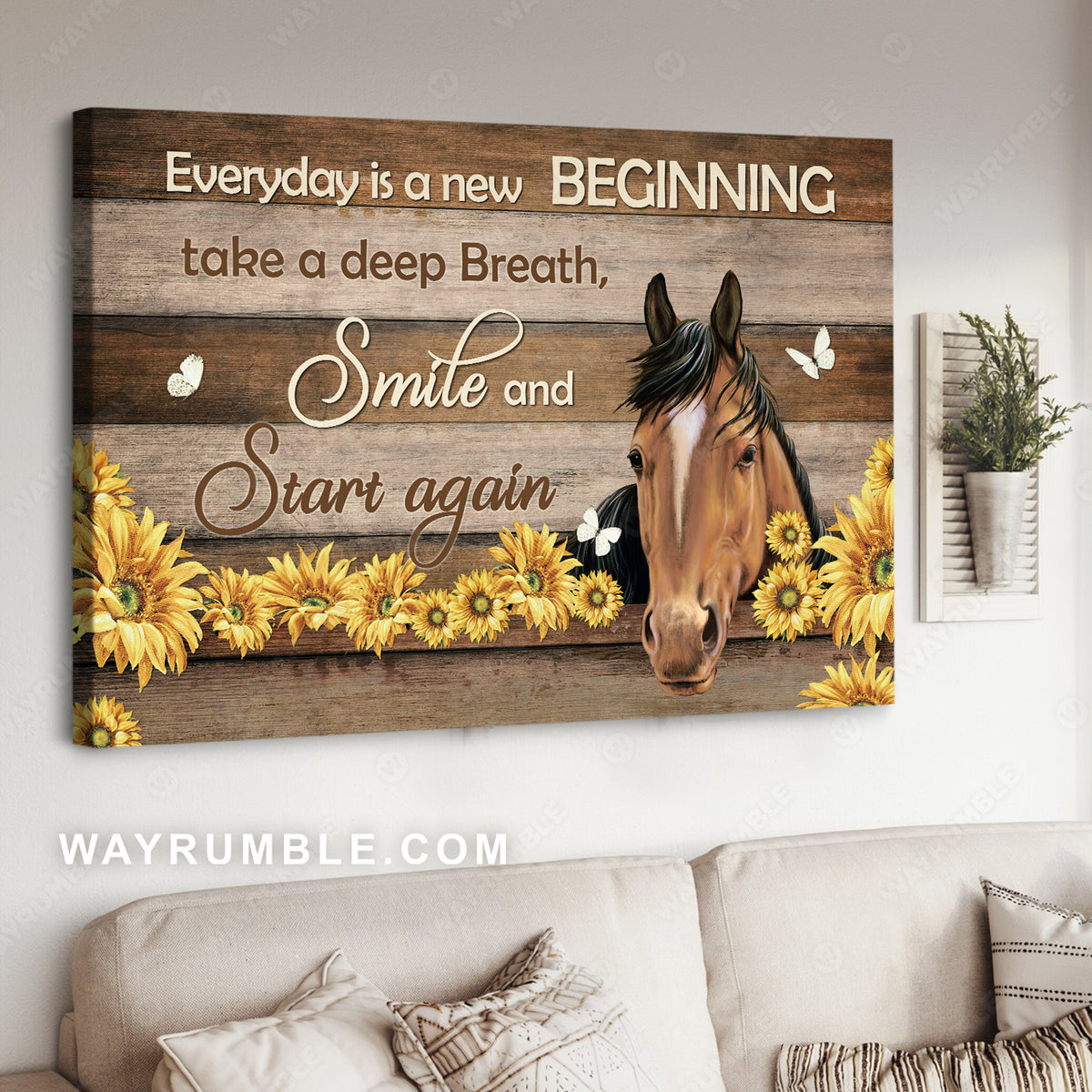 Horse, Butterfly, Sunflower, Everyday is a new beginning - Jesus Landscape Canvas Prints, Christian Wall Art