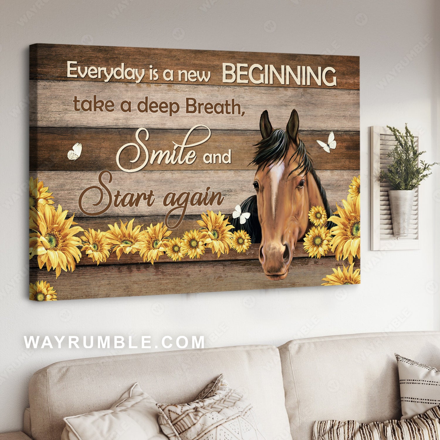 Horse, Butterfly, Sunflower, Everyday is a new beginning - Jesus Landscape Canvas Prints, Christian Wall Art