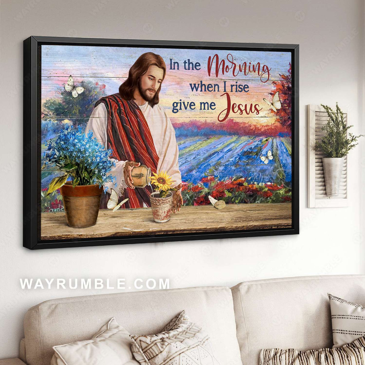 Jesus drawing, Watering flower, Flower field, When I rise give me Jesus - Jesus Landscape Canvas Prints, Christian Wall Art