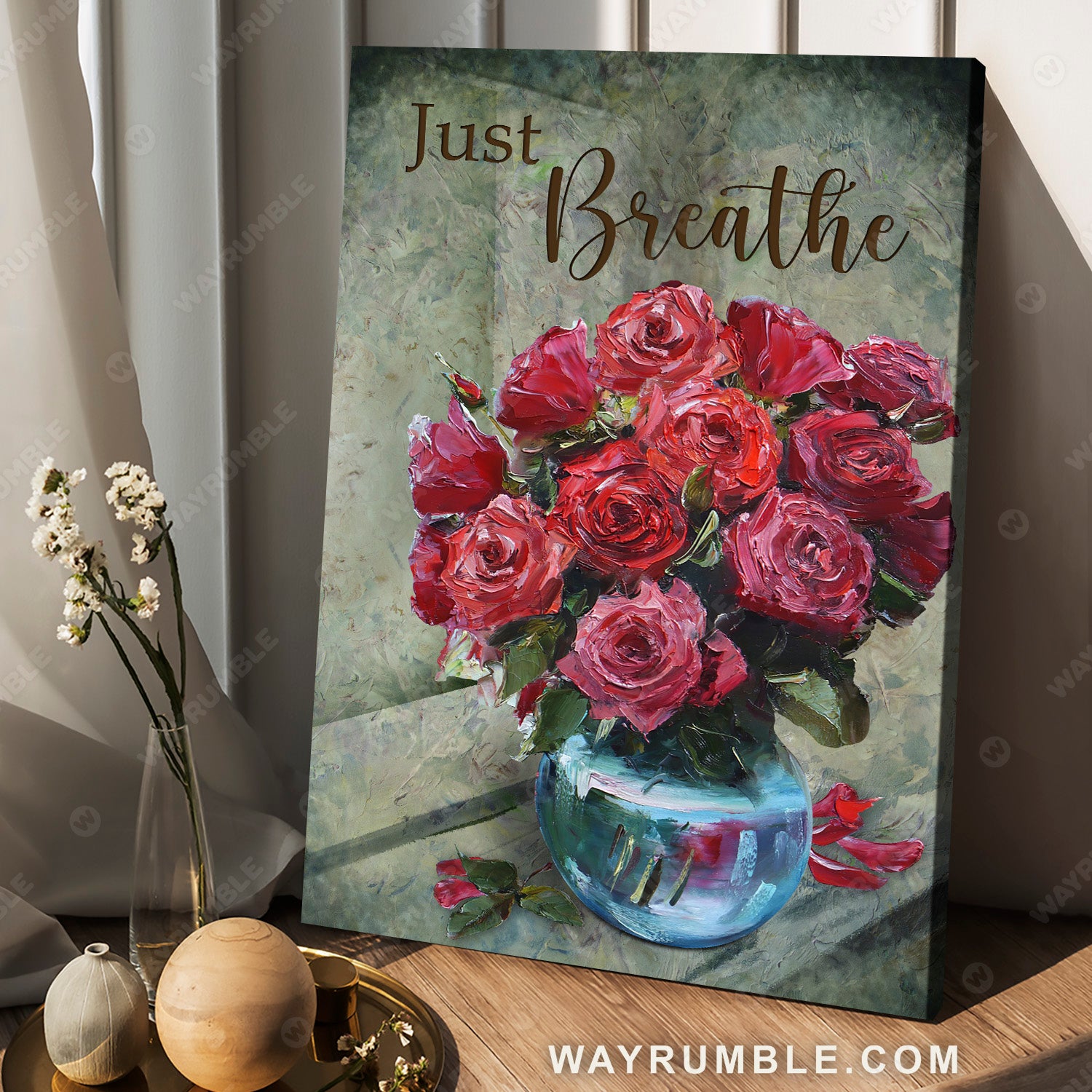 Rose Painting, Flower oil painting, Just Breathe - Jesus Portrait Canvas Prints, Christian Wall Art
