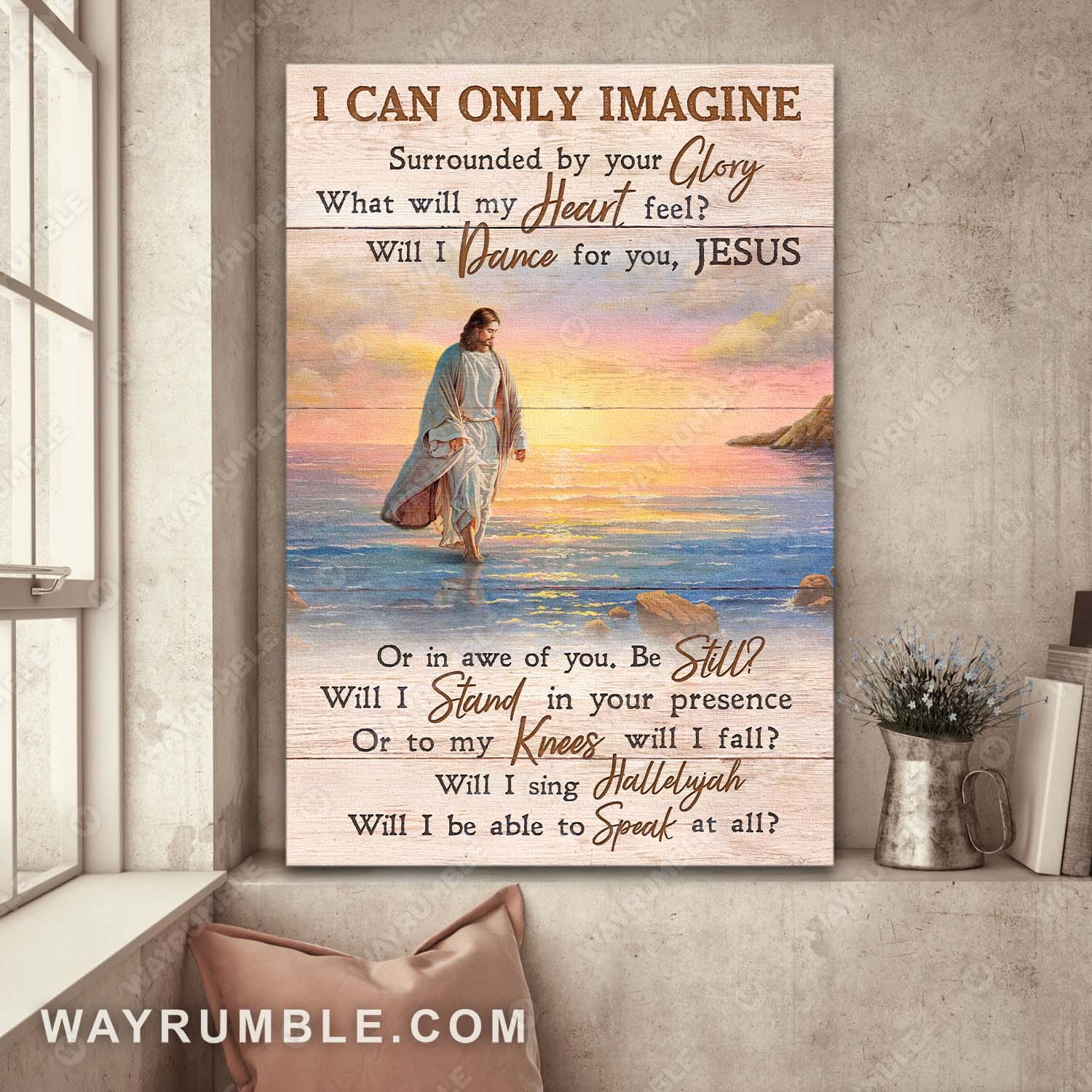 Jesus walks on water, Sunrise on the ocean, I can only Imagine - Jesus Portrait Canvas Prints, Wall Art