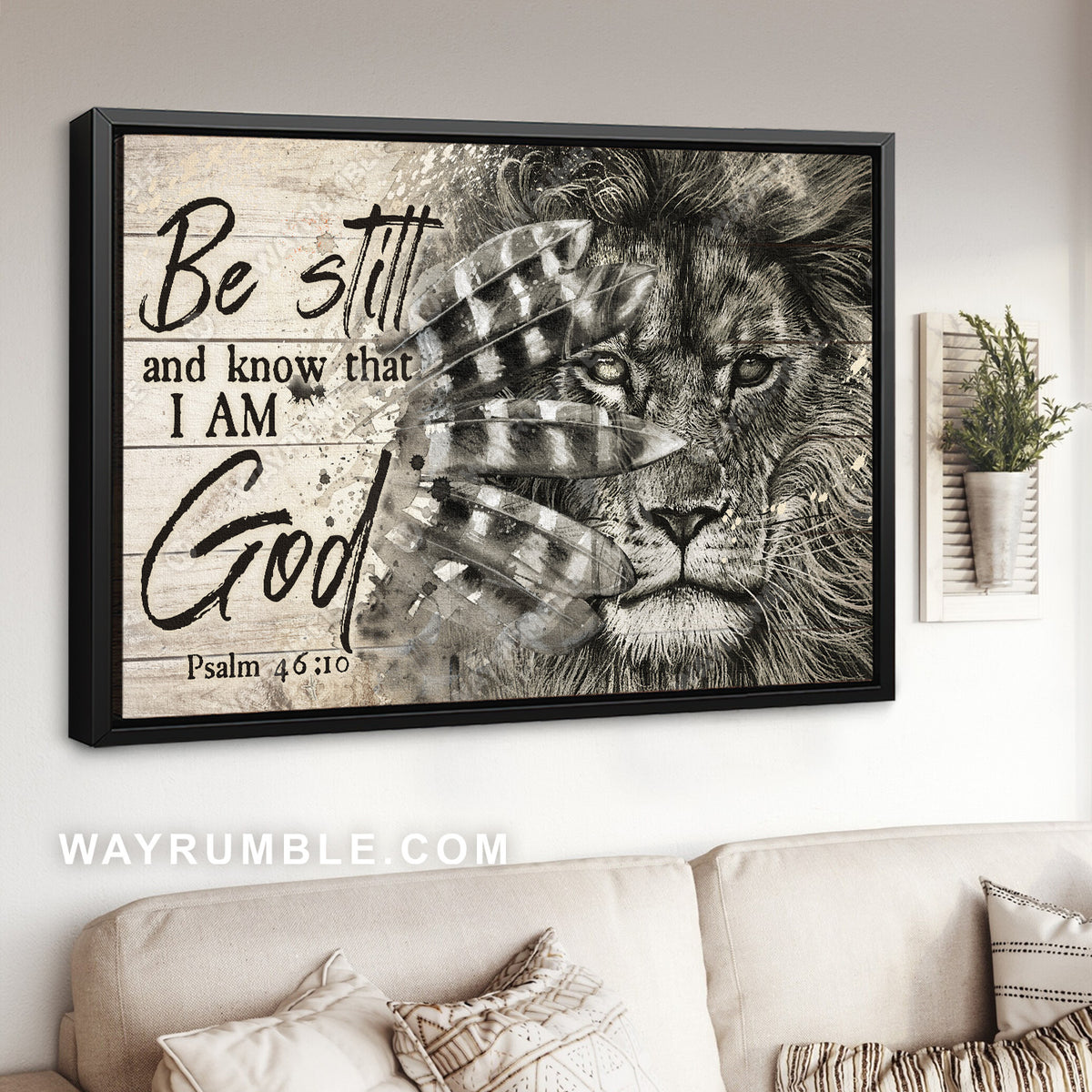 Lion of Judah, Lion head, Bird feather, Be still and know that I am God - Jesus Landscape Canvas Prints, Christian Wall Art