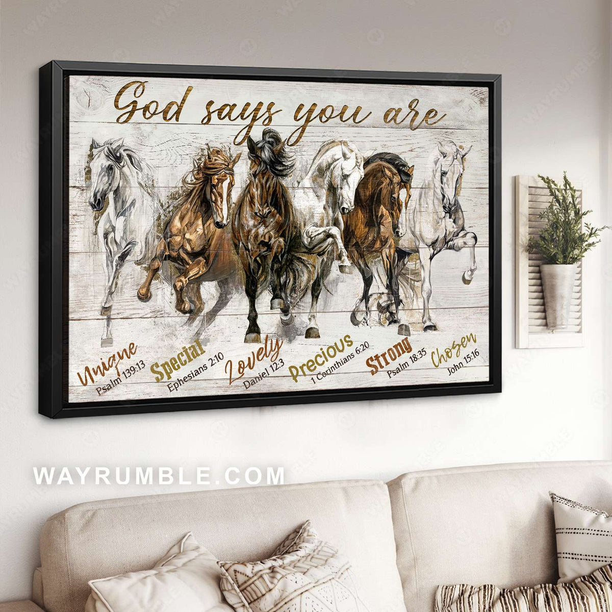 Horse drawing, Brown horses, White horses, God says you are unique - Jesus Landscape Canvas Prints, Christian Wall Art