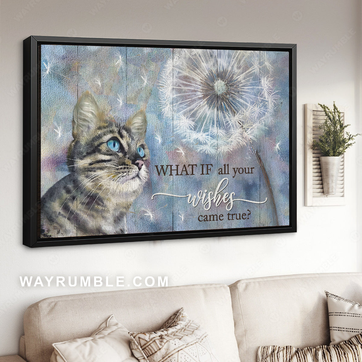 Tabby cat, Blue cat eyes, Giant dandelion, What if all wishes came true - Jesus Landscape Canvas Prints, Christian Wall Art