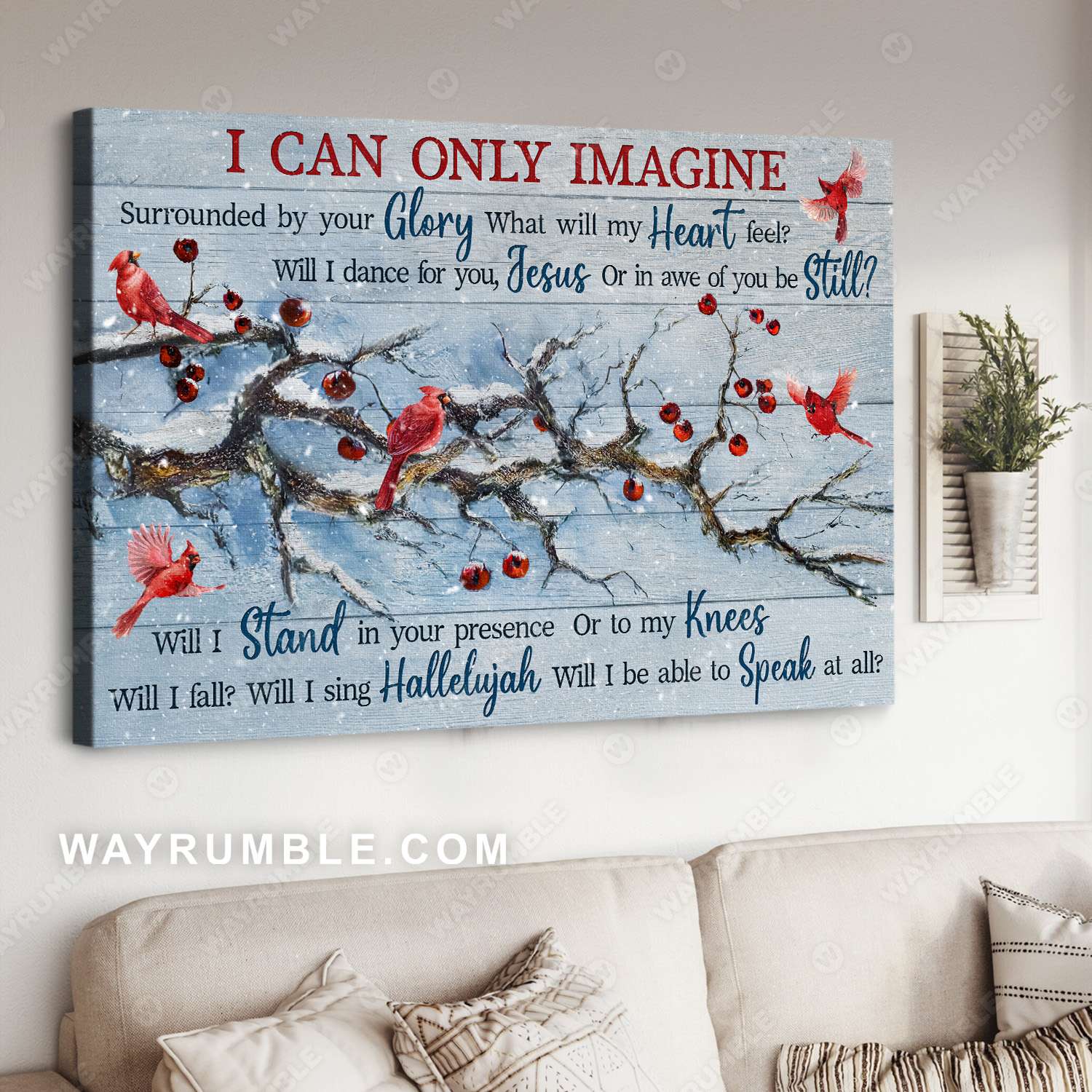 Cardinal painting, Cranberry, Winter garden, I can only imagine - Jesus Landscape Canvas Prints, Christian Wall Art