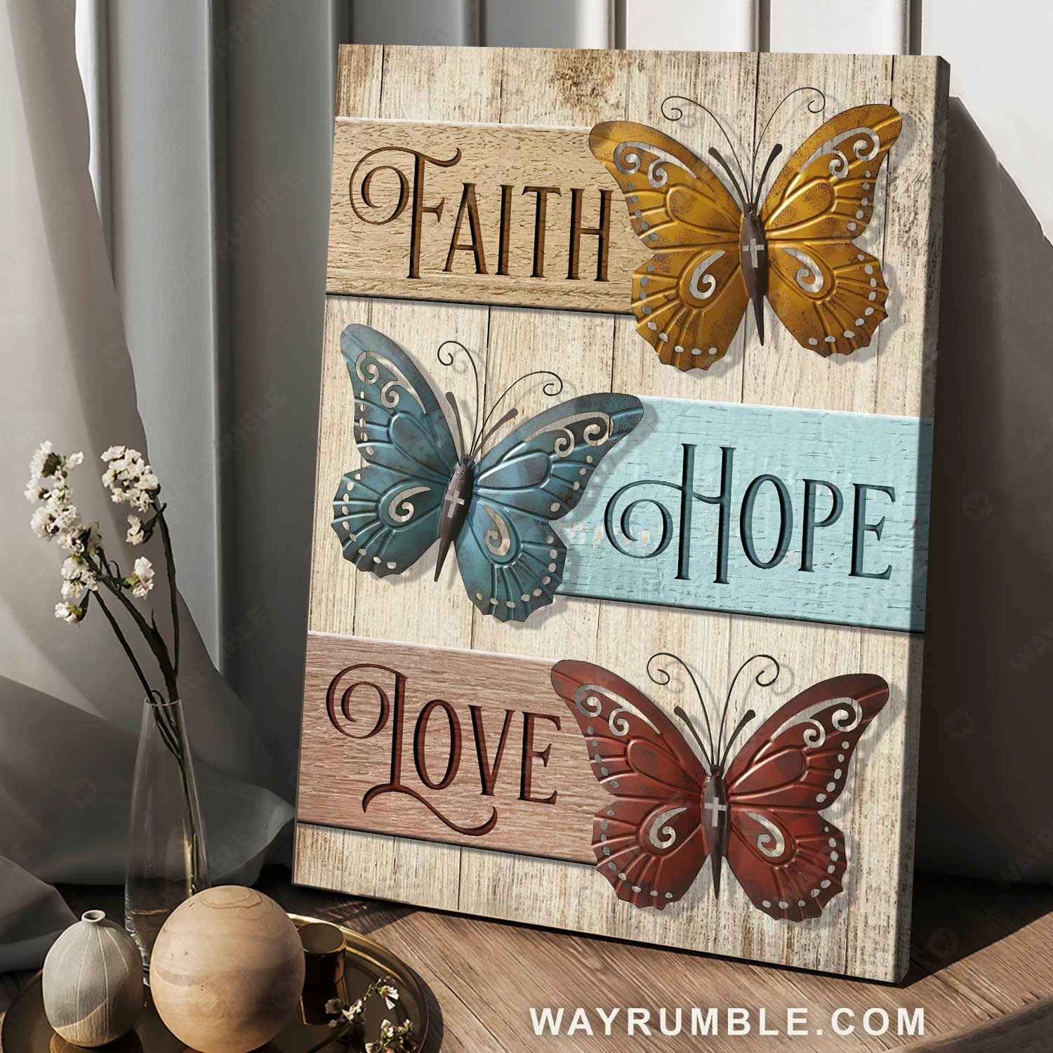 Butterfly painting, Faith, Hope, Love - Jesus Portrait Canvas Prints, Christian Wall Art 