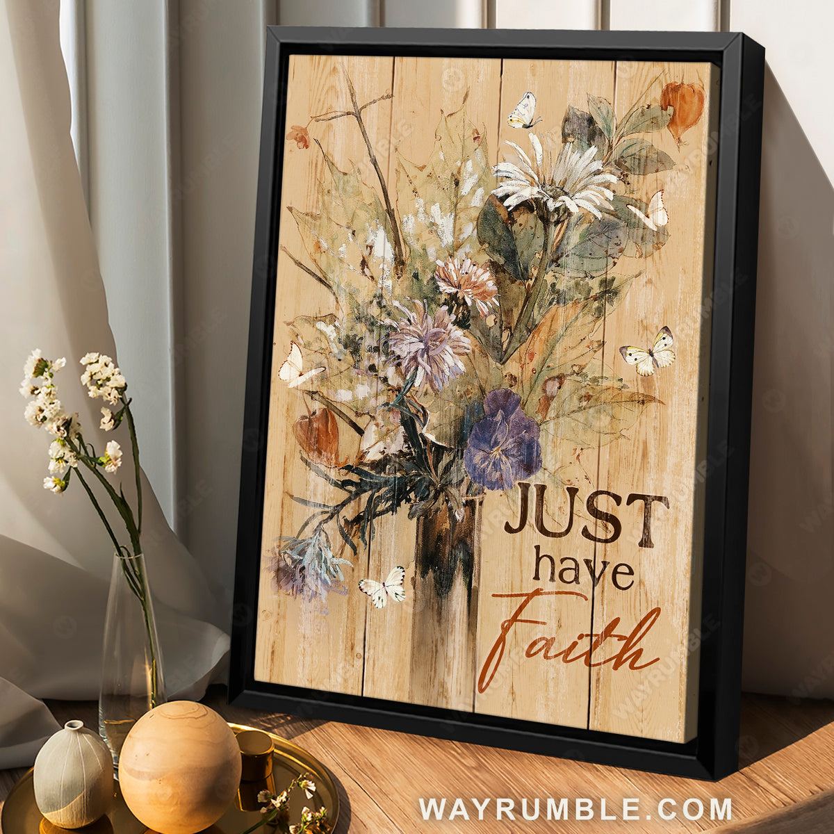 Flower painting, Colorful flowers, White butterfly, Just have faith - Jesus Portrait Canvas Prints, Christian Wall Art