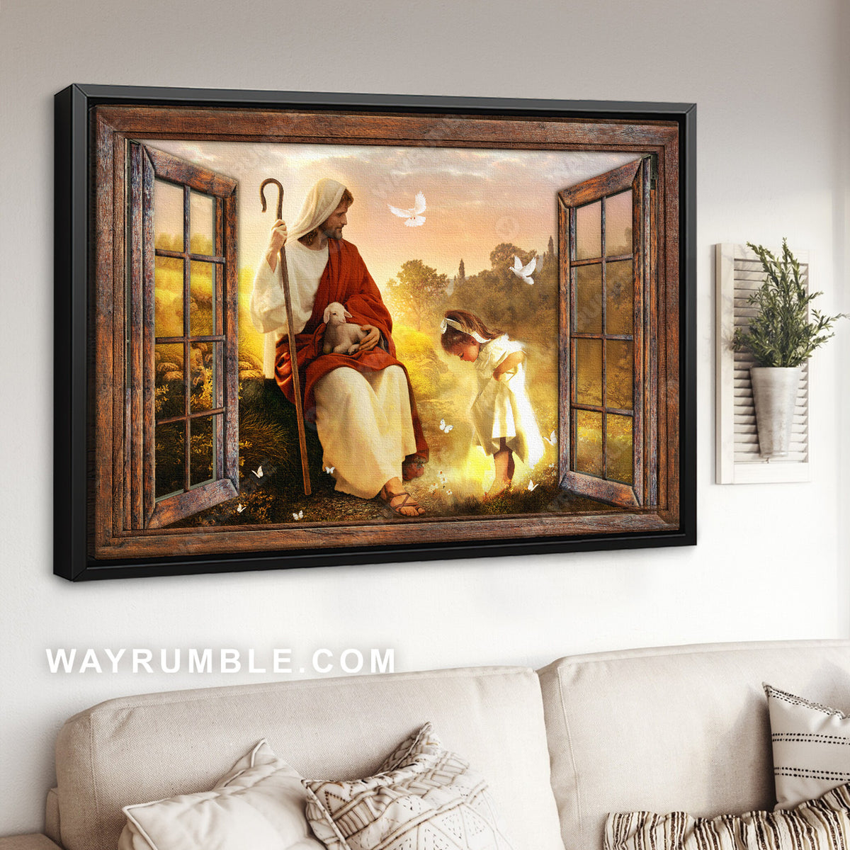 Jesus shepherd, Lamb of God, Cute kid, Forest view - Jesus Landscape Canvas Prints, Christian Wall Art