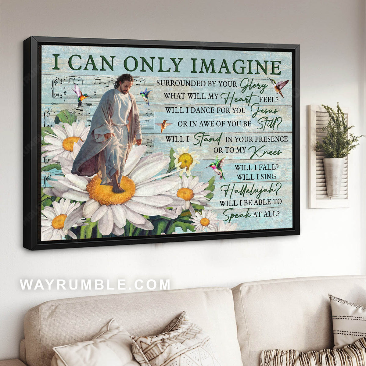Jesus Christ, Daisy flower, Hummingbird, I can only imagine - Jesus Landscape Canvas Prints, Christian Wall Art