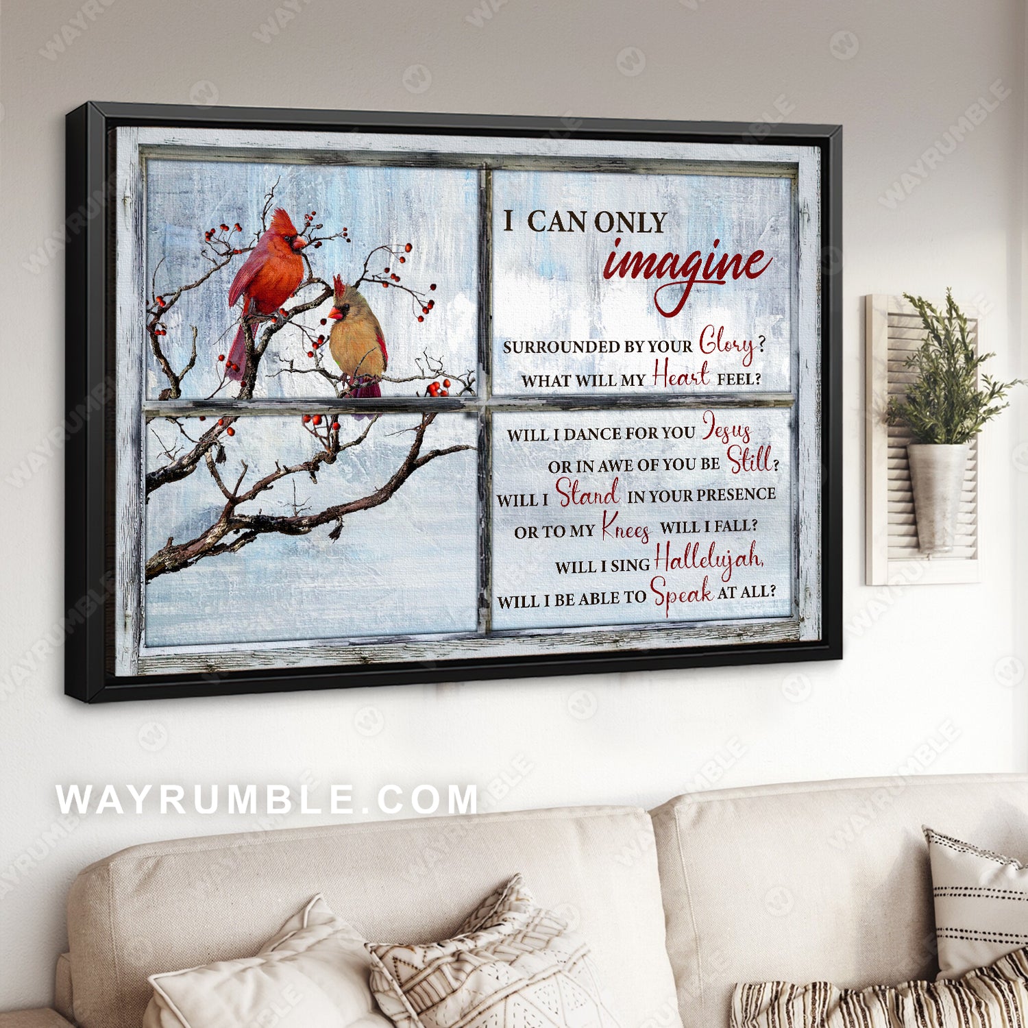 Cardinal painting, Winter garden, Outside the window, I can only imagine - Jesus Landscape Canvas Prints, Wall Art