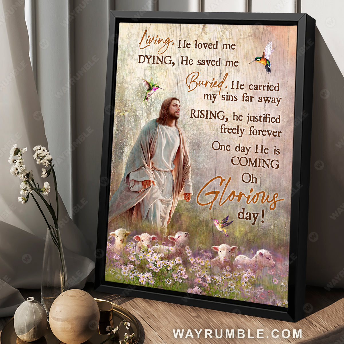 Jesus painting, Flower field, Lambs of God, He is coming - Jesus Portrait Canvas Prints, Christian Wall Art