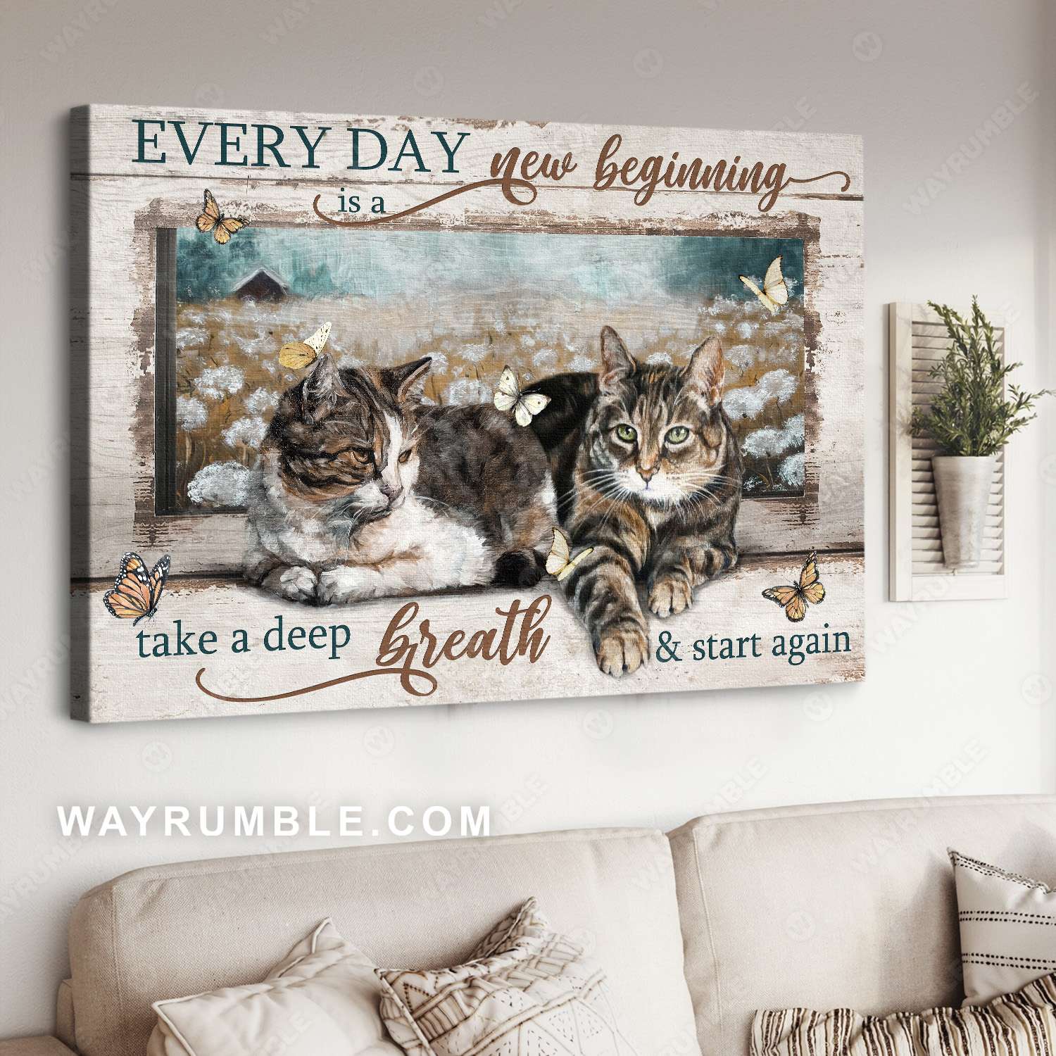 Cat painting, Dandelion field, Pretty butterfly, Everyday is a new beginning - Jesus Landscape Canvas Prints, Christian Wall Art 