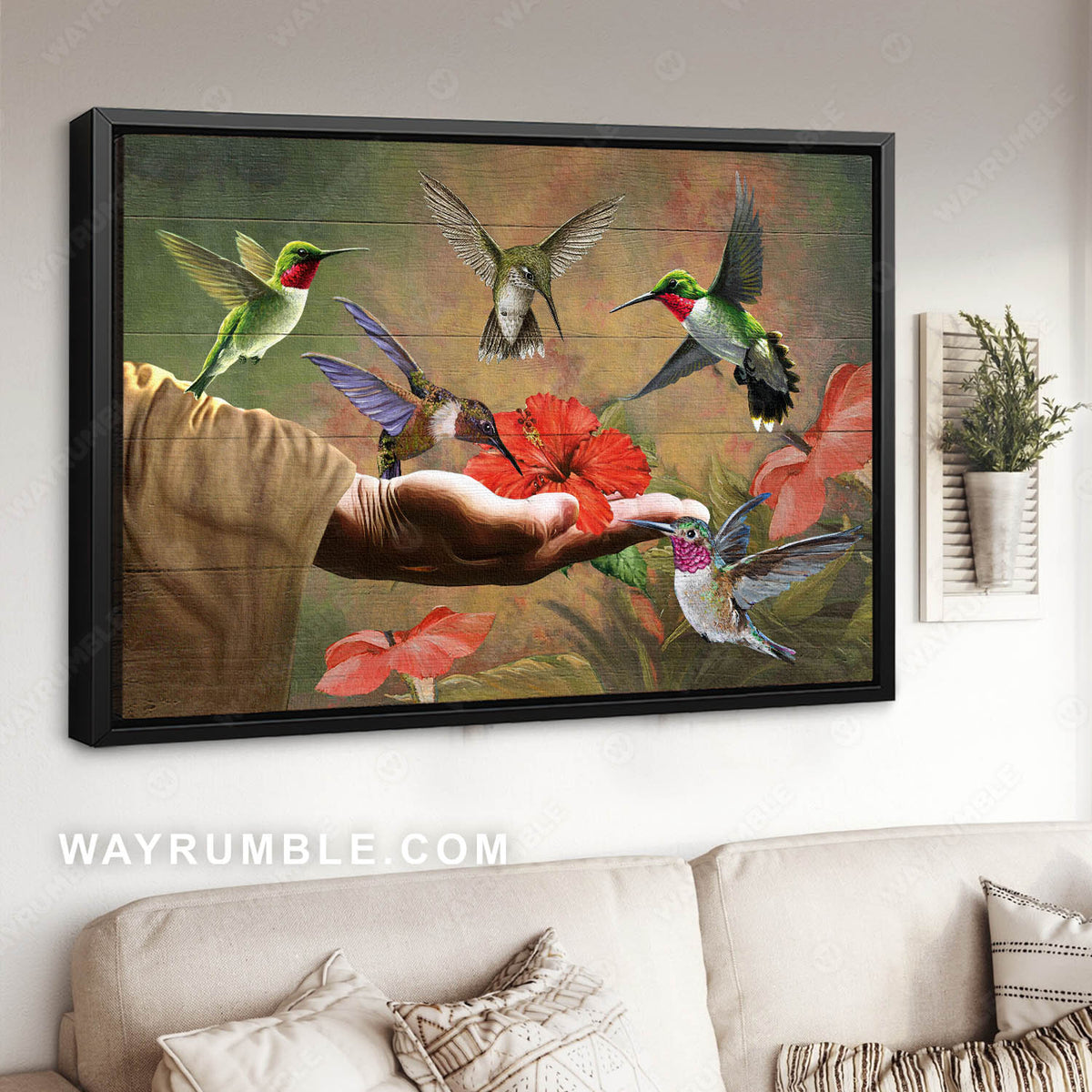 Hand of God, Hummingbirds and the beautiful flower - Jesus Landscape Canvas Prints, Christian Wall Art