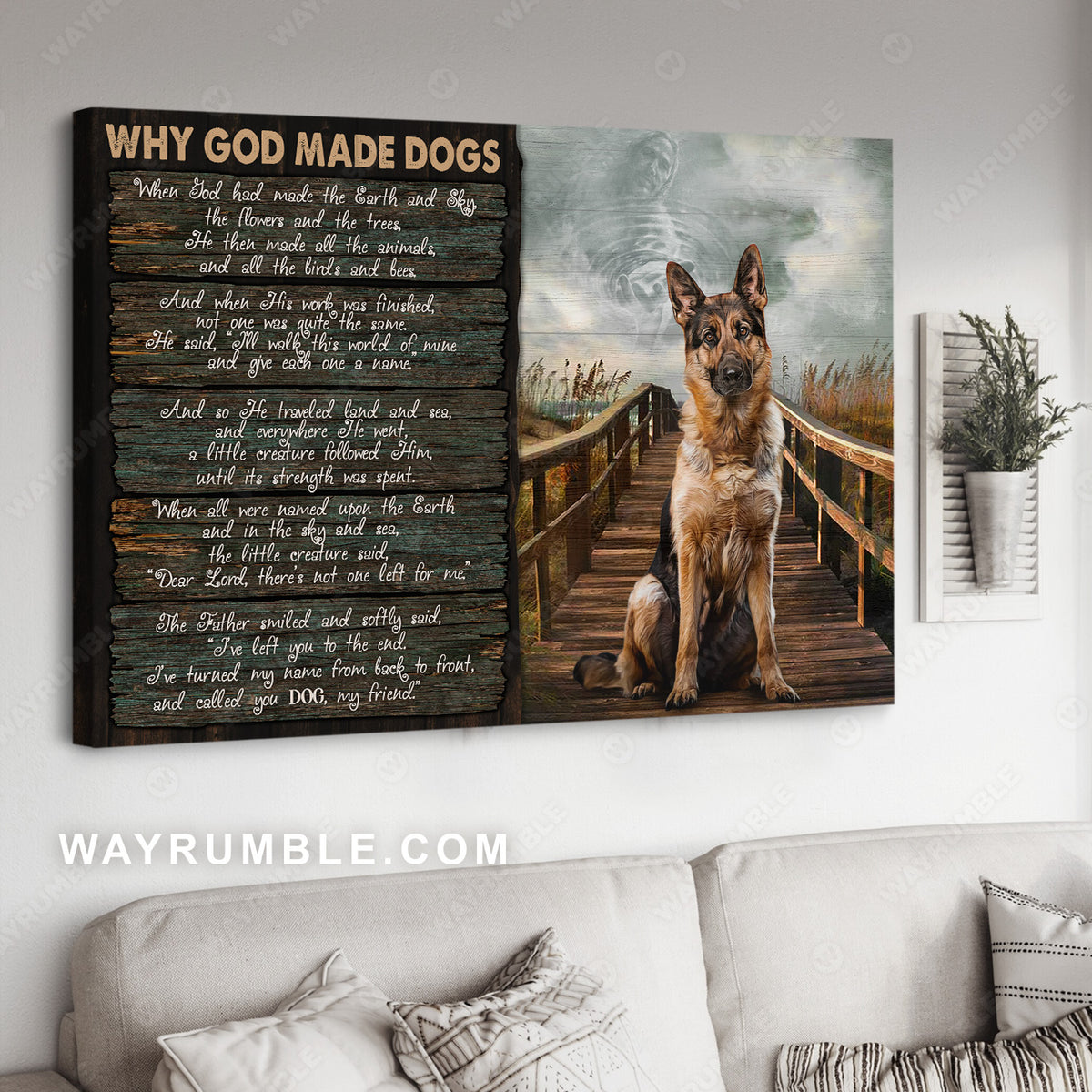 German Shepherd drawing, On the bridge, Jesus painting, Why God made dogs - Jesus Landscape Canvas Prints, Christian Wall Art