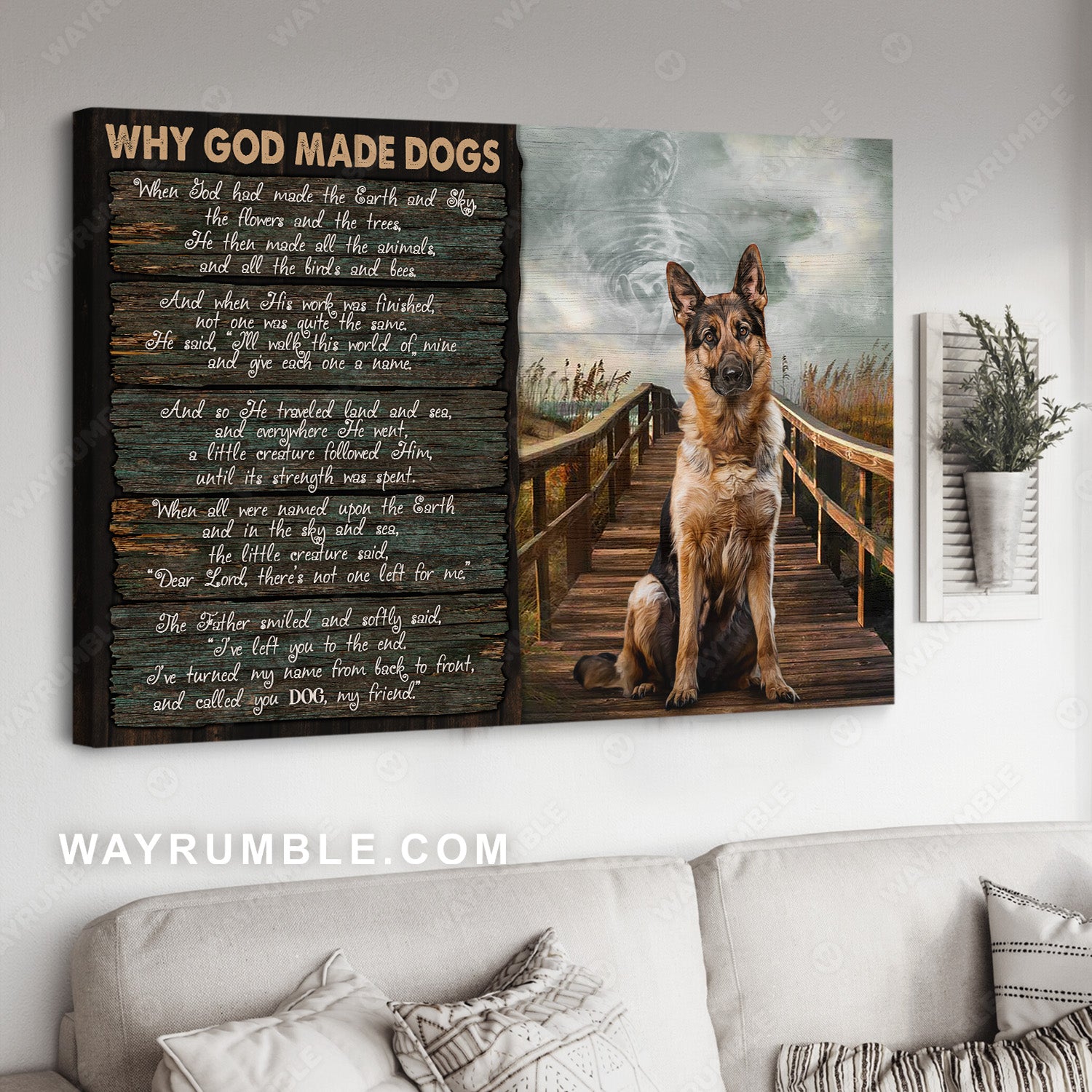 German Shepherd drawing, On the bridge, Jesus painting, Why God made dogs - Jesus Landscape Canvas Prints, Christian Wall Art