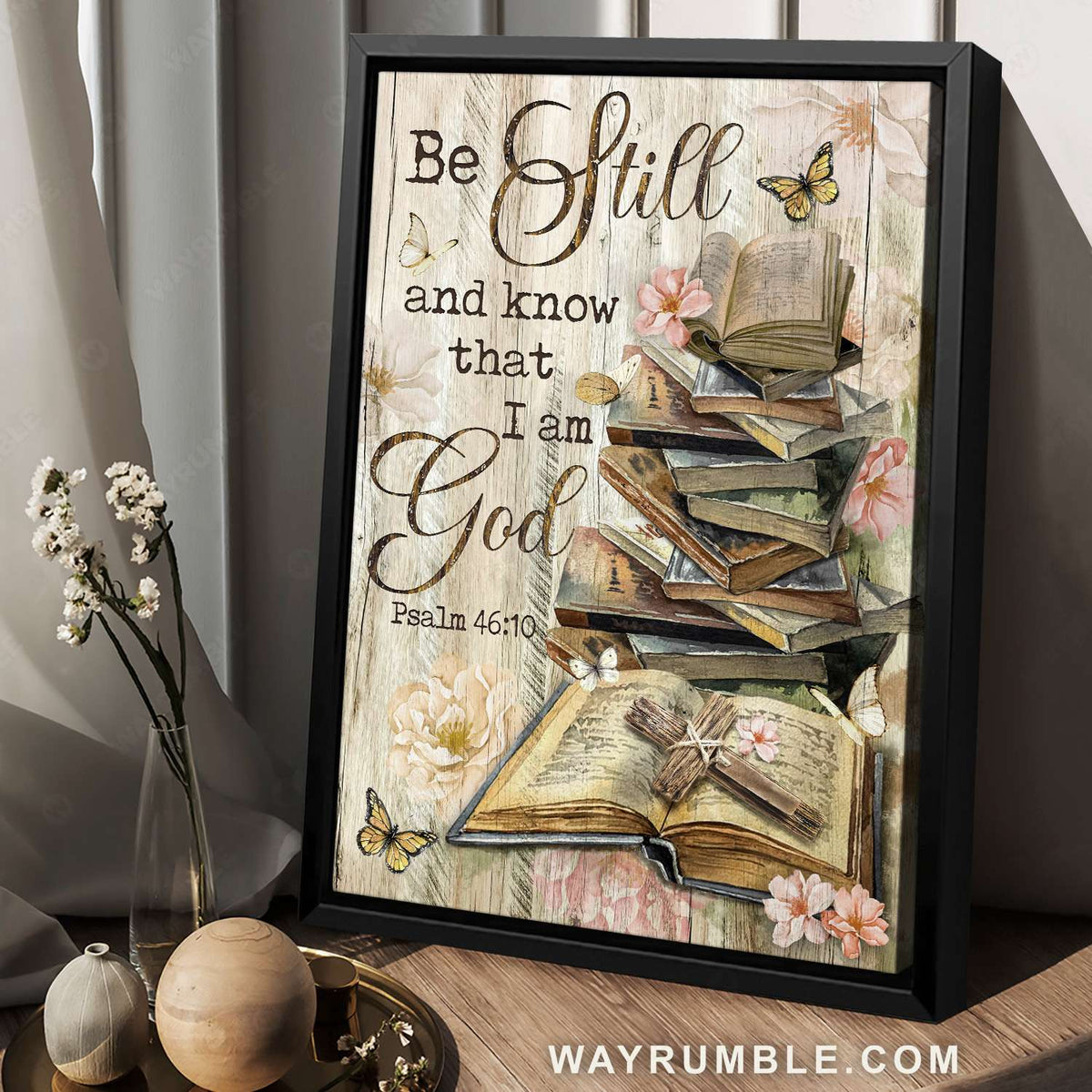 Bible books, Old rugged cross, Camelia flowers, Be still I am God - Jesus Portrait Canvas Prints, Christian Wall Art