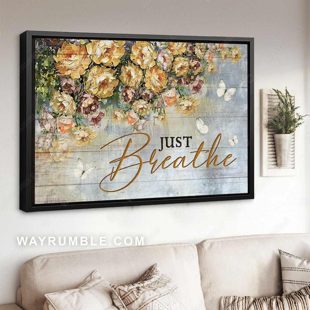 Yellow peony, Acrylic flower painting, White butterfly, Just breathe - Jesus Landscape Canvas Prints, Christian Wall Art