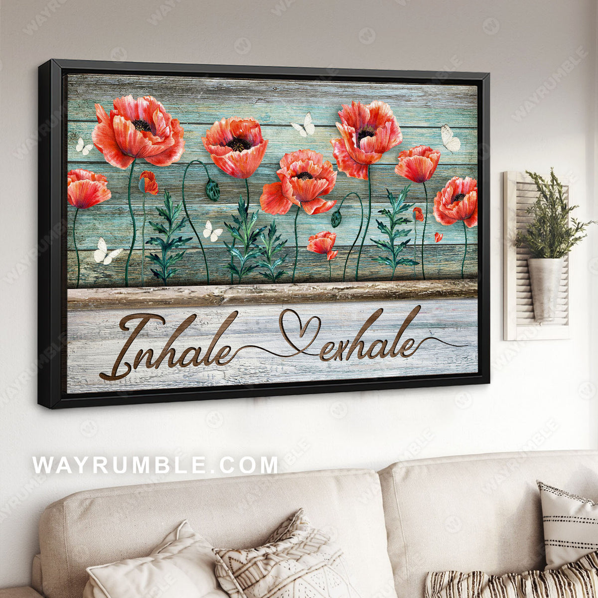 Poppy flower, White butterfly, Garden painting, Inhale and Exhale - Jesus Landscape Canvas Prints, Christian Wall Art