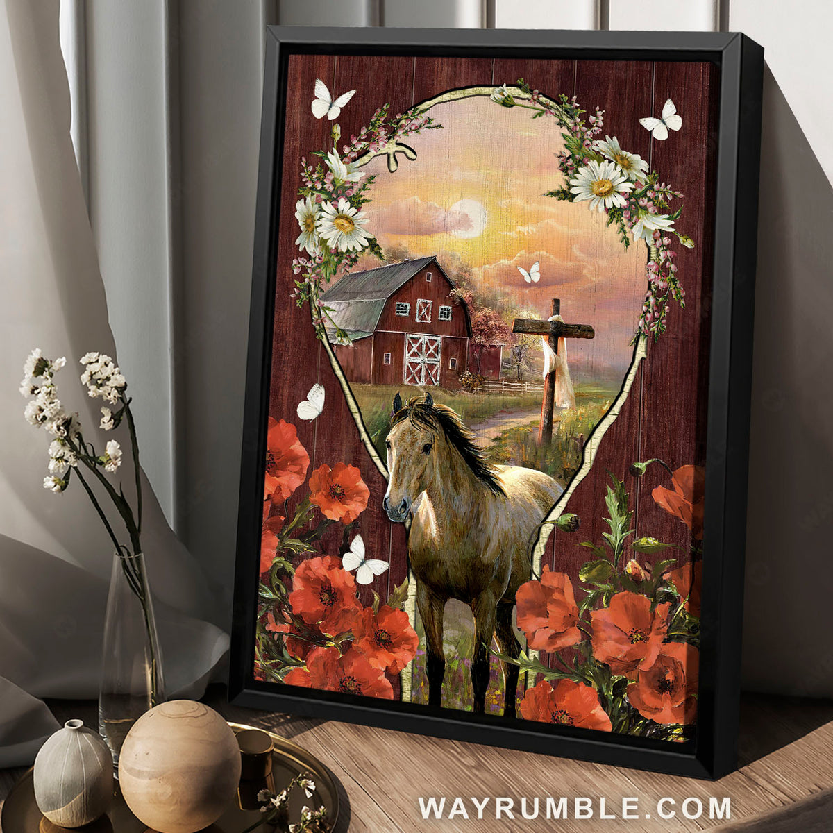 Horse painting, Red poppy, Daisy flower, Country farm - Jesus Portrait Canvas Prints, Christian Wall Art