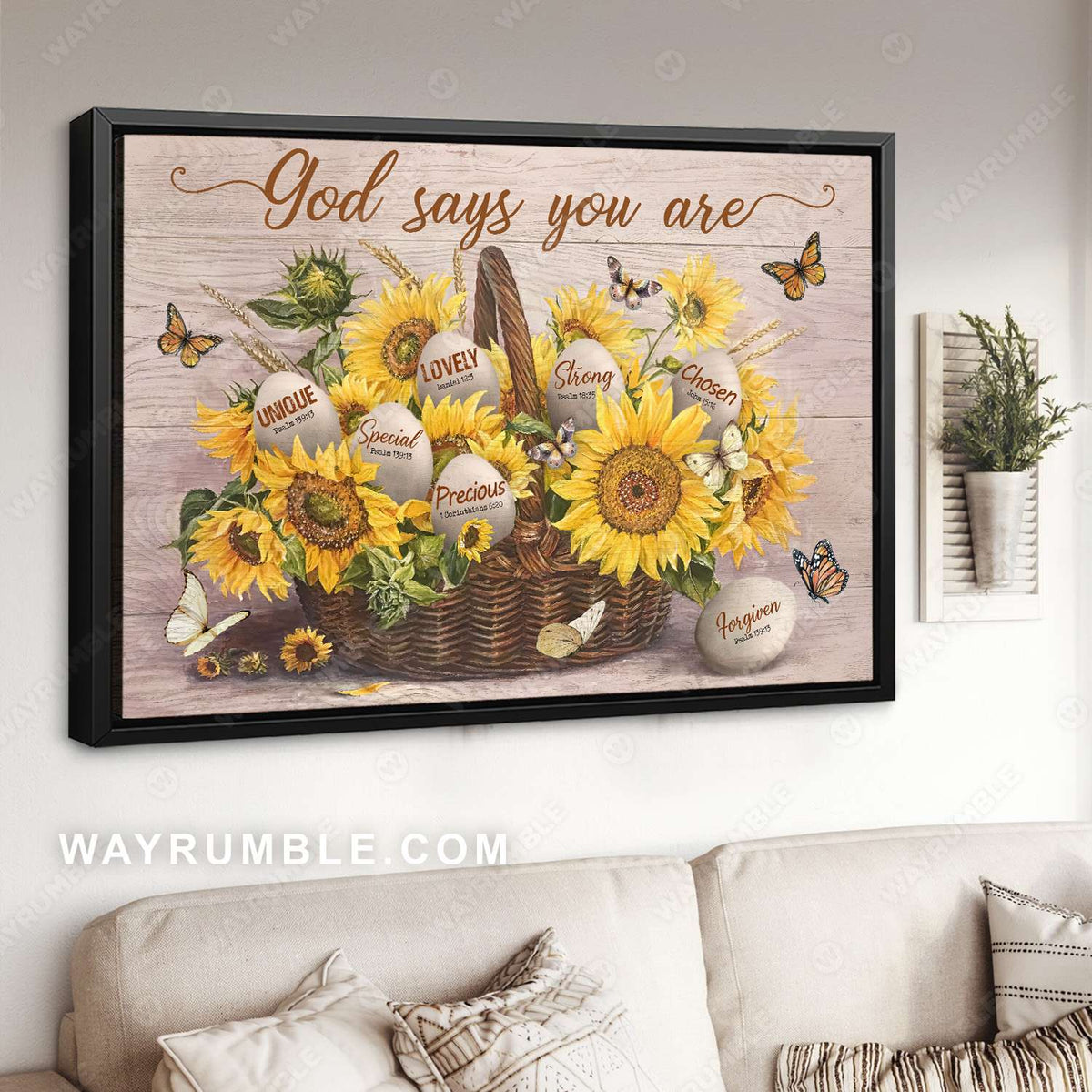Sunflower painting, Beautiful butterfly, Egg drawing, God says you are - Jesus Landscape Canvas Prints, Christian Wall Art