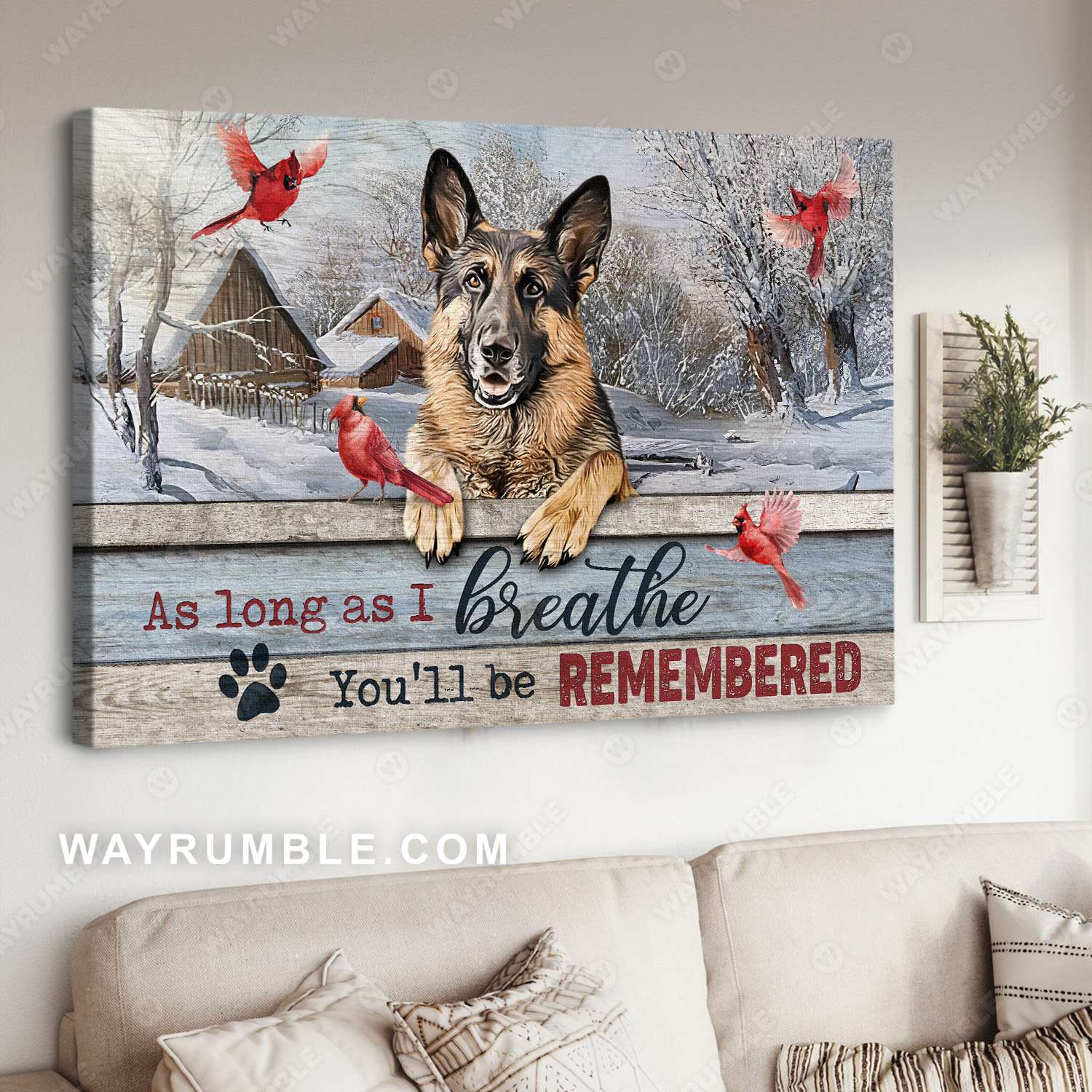 German Shepherd, Winter village, You'll be remembered - Heaven Landscape Canvas Prints, Wall Art