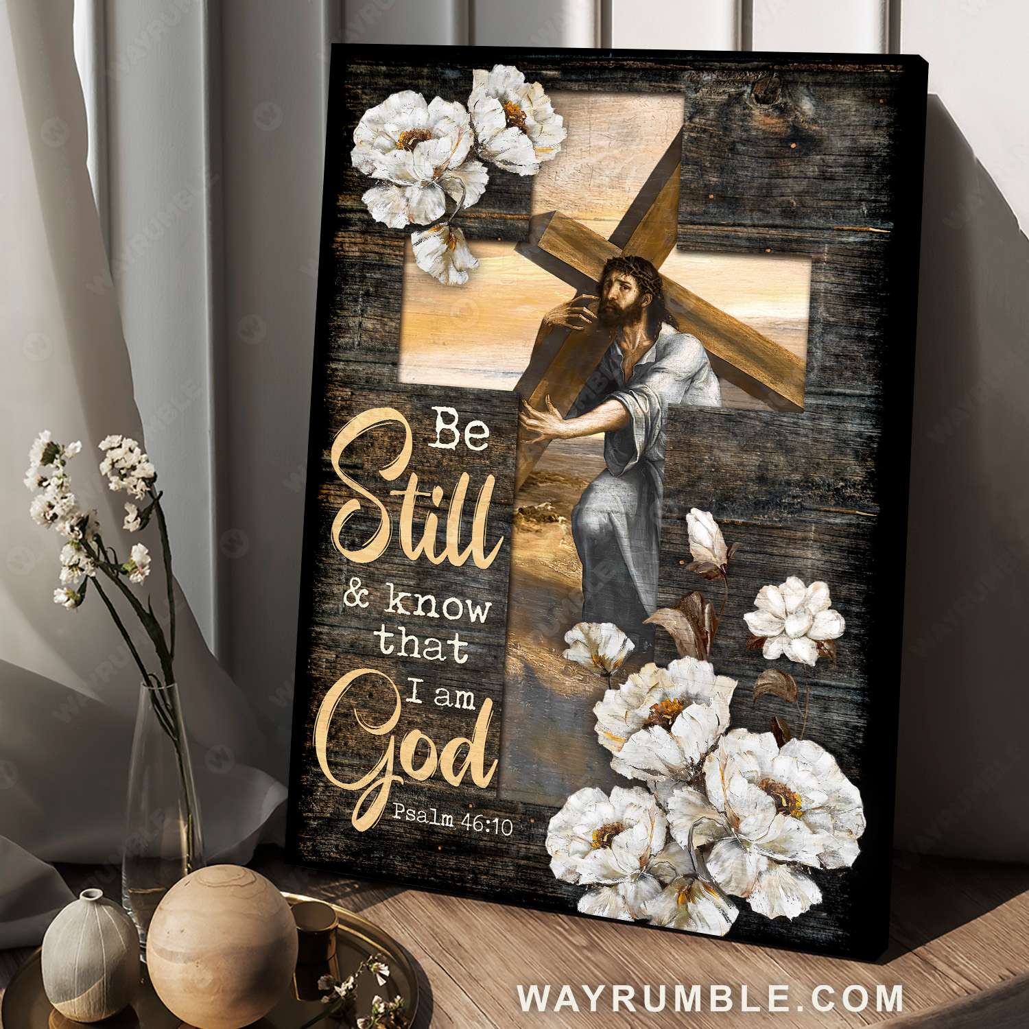 Jesus carrying the cross, White butterfly, Be still and know that I am God - Jesus Portrait Canvas Prints, Christian Wall Art