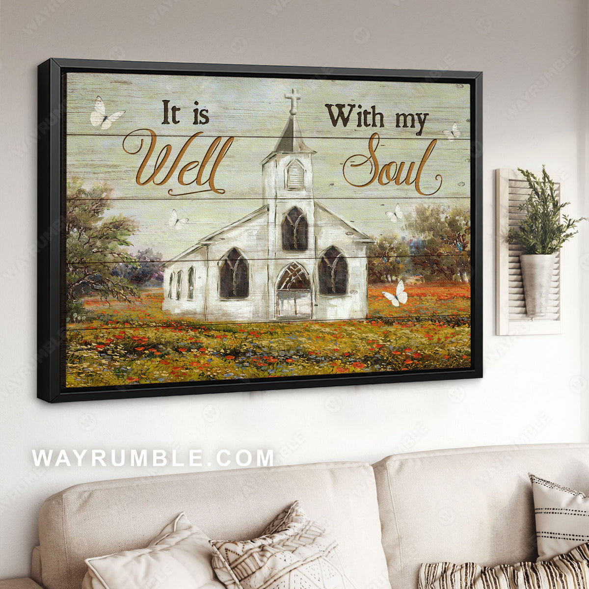 Church painting, Flower garden, It is well with my soul - Jesus Landscape Canvas Prints, Christian Wall Art