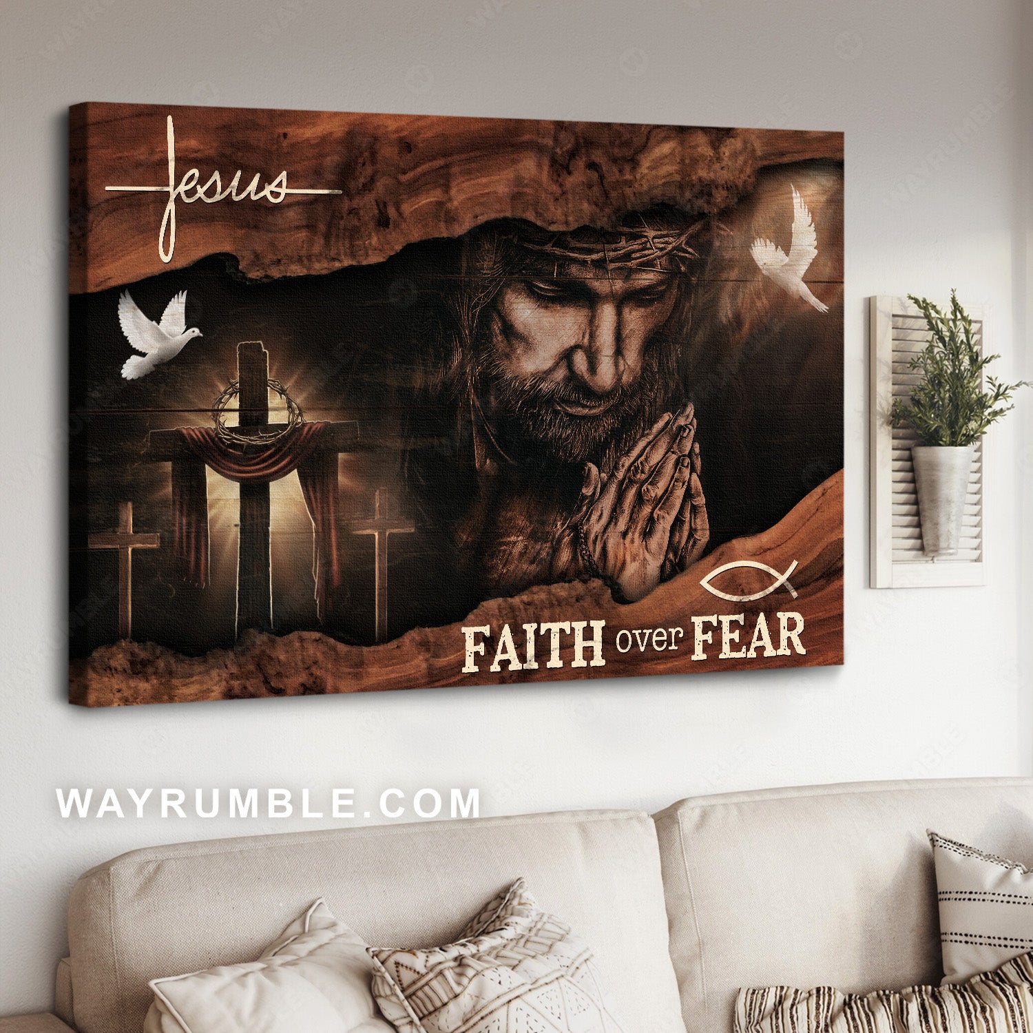 Jesus Christ, Praying hands, Cross symbol, Faith over fear - Jesus Landscape Canvas Prints, Christian Wall Art