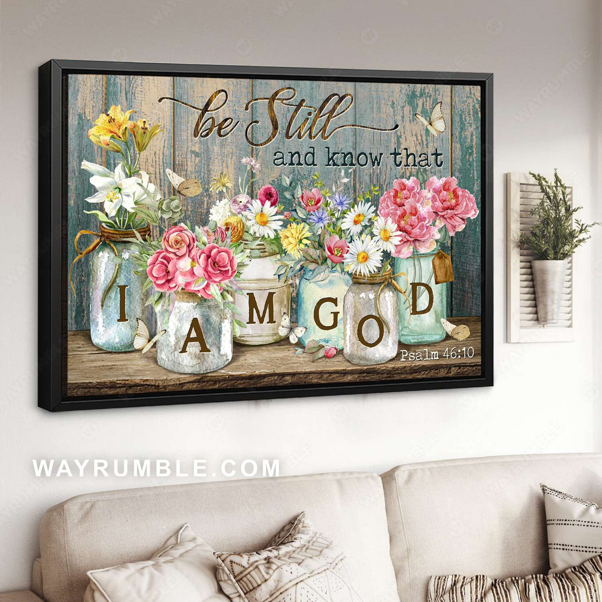 Beautiful flowers, White daisy, Pink peony, Yellow lily, Be still I am God - Jesus Landscape Canvas Prints, Christian Wall Art