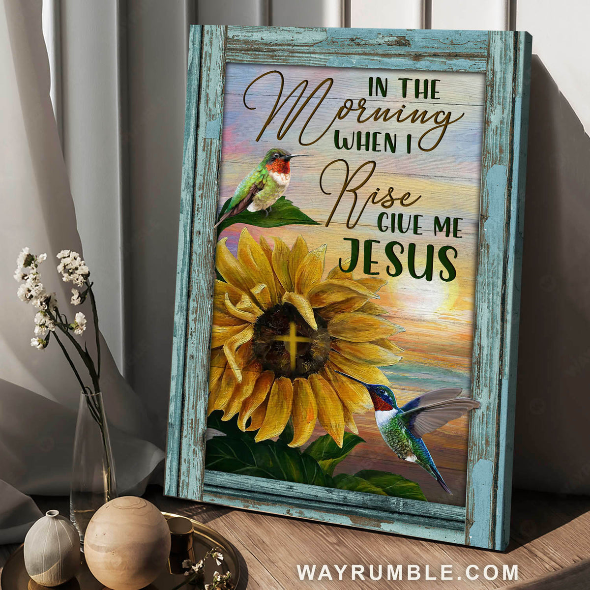 Sunflower, Sunset, Hummingbird, In the morning when I rise - Jesus Portrait Canvas Prints, Christian Wall Art