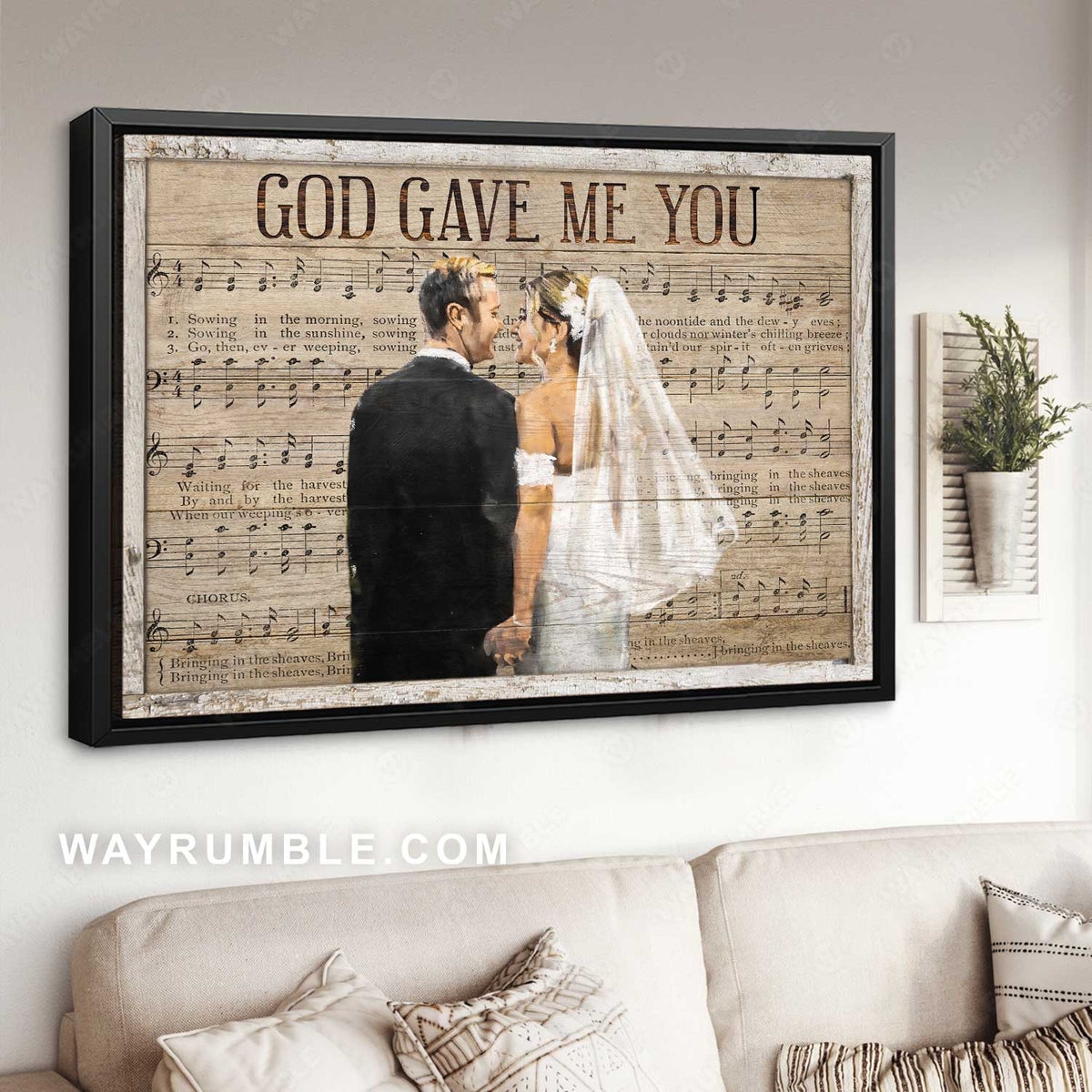 Wedding day, Music sheet, Wooden background, God gave me you - Jesus Landscape Canvas Prints, Christian Wall Art