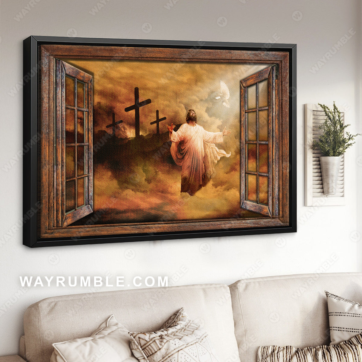 Jesus painting, The rugged cross, Heaven's light, Praying to God - Jesus Landscape Canvas Prints, Christian Wall Art