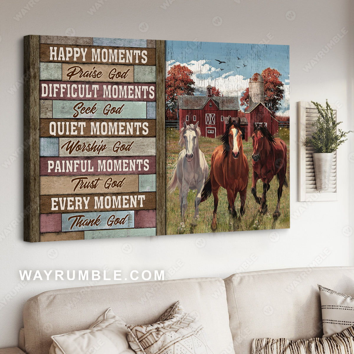 Horse painting, Meadow land, Stable, Every moment, Thank God - Jesus Landscape Canvas Prints, Christian Wall Art