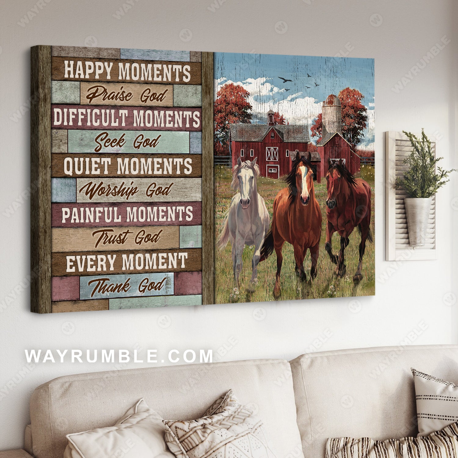 Horse painting, Meadow land, Stable, Every moment, Thank God - Jesus Landscape Canvas Prints, Christian Wall Art