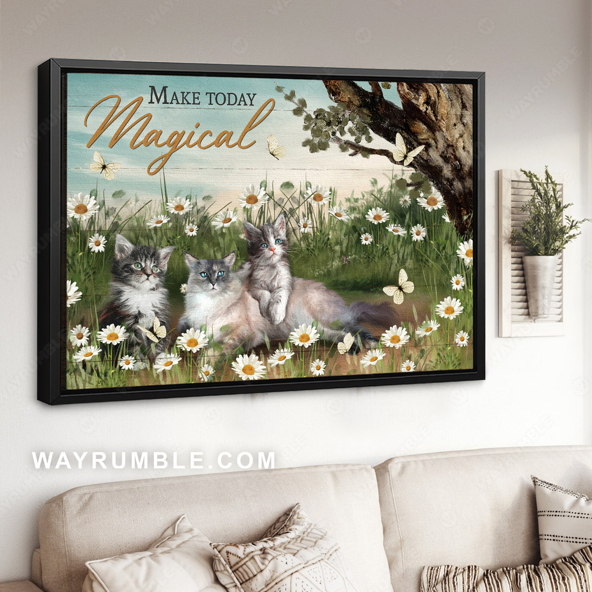 Grey tabby cat, Daisy garden, Make today magical - Jesus Landscape Canvas Prints, Christian Wall Art