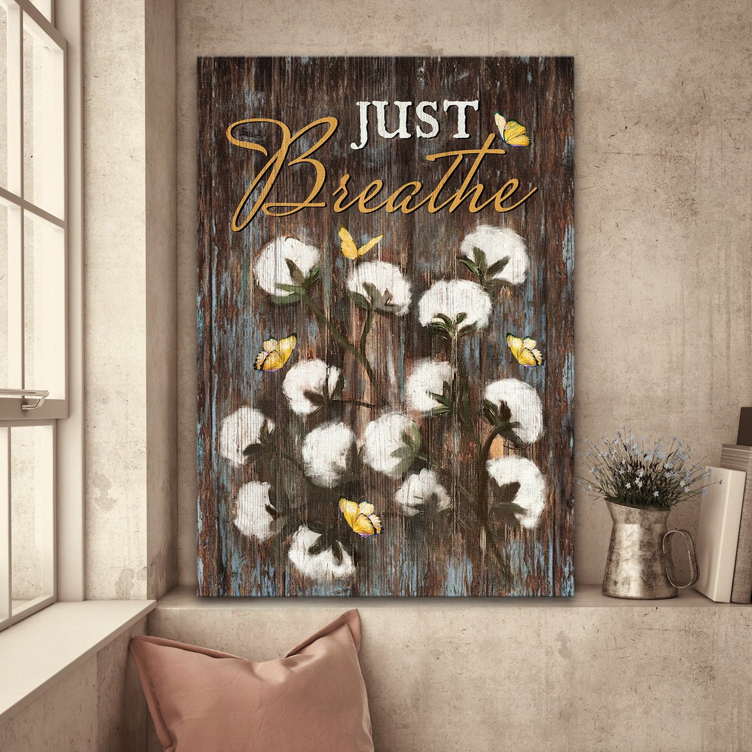 Cotton flower, Butterfly, Still Painting, Just breathe - Jesus Portrait Canvas Prints, Wall Art