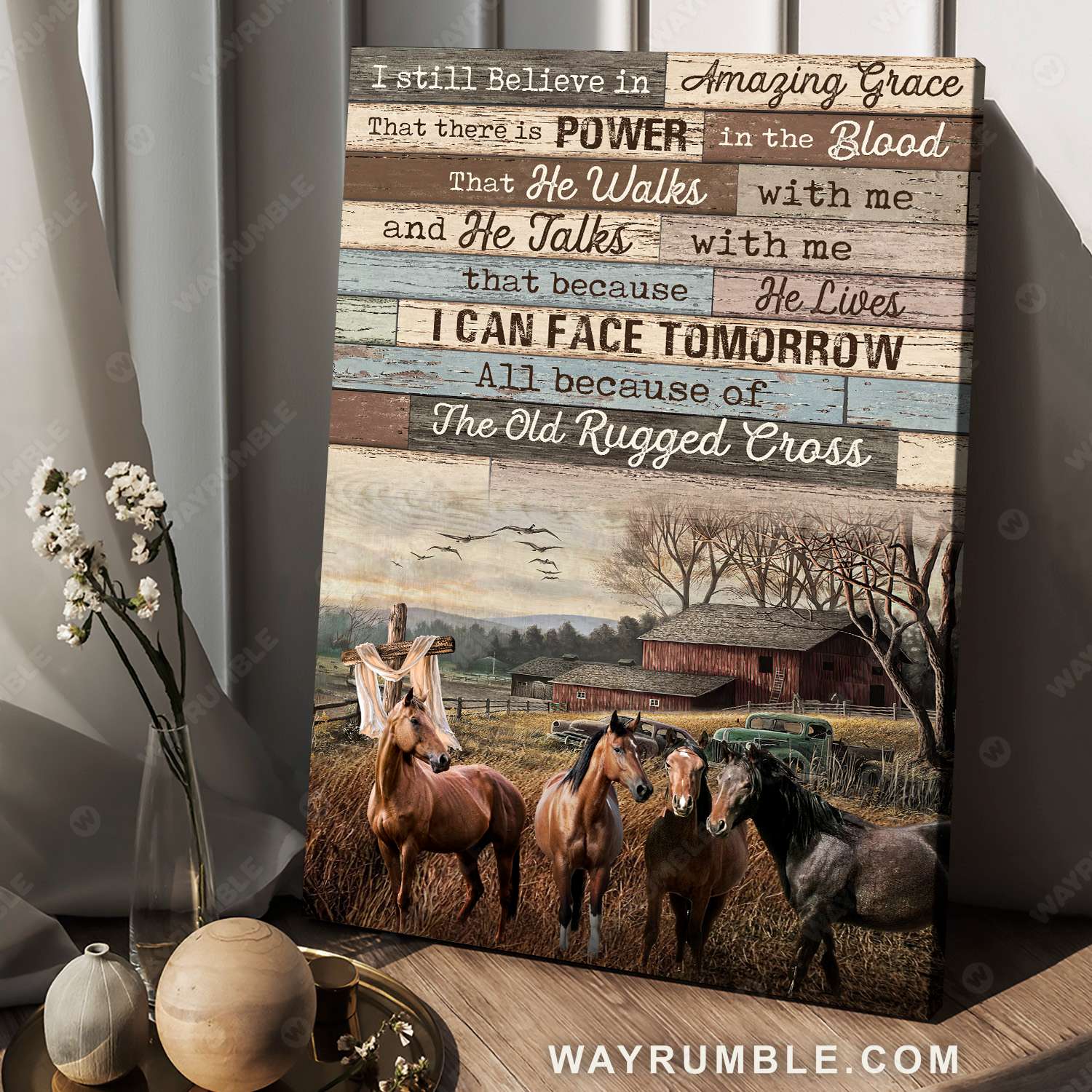 Horse painting, Countryside landscape, Farmhouse painting, I still believe in Amazing Grace - Jesus Portrait Canvas Prints, Christian Wall Art