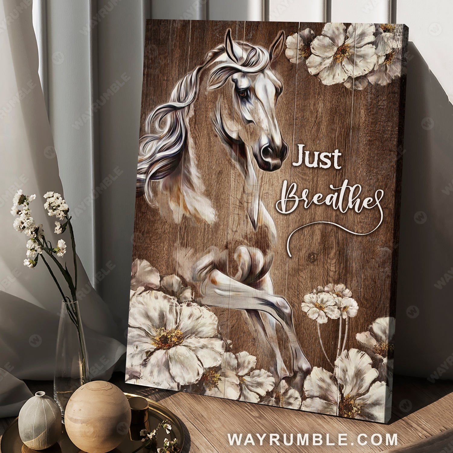 Horse painting, Beautiful white flower, Just breath - Jesus Portrait Canvas Prints, Christian Wall Art