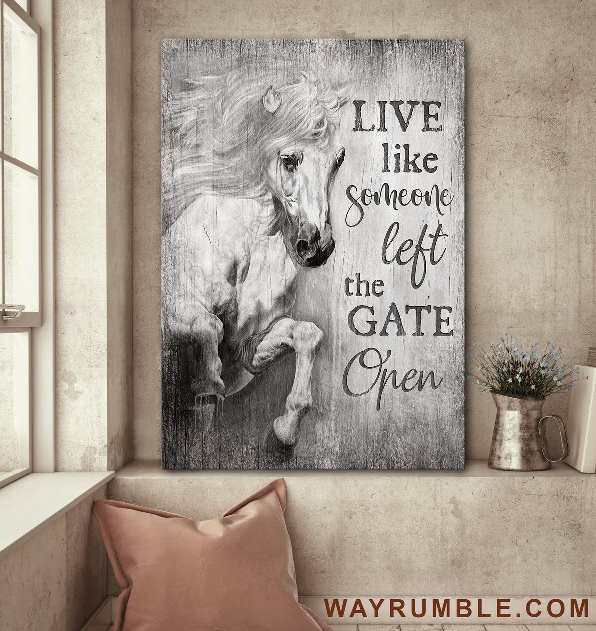 White horse painting, Live like someone left the gate open - Jesus Portrait Canvas Prints, Wall Art