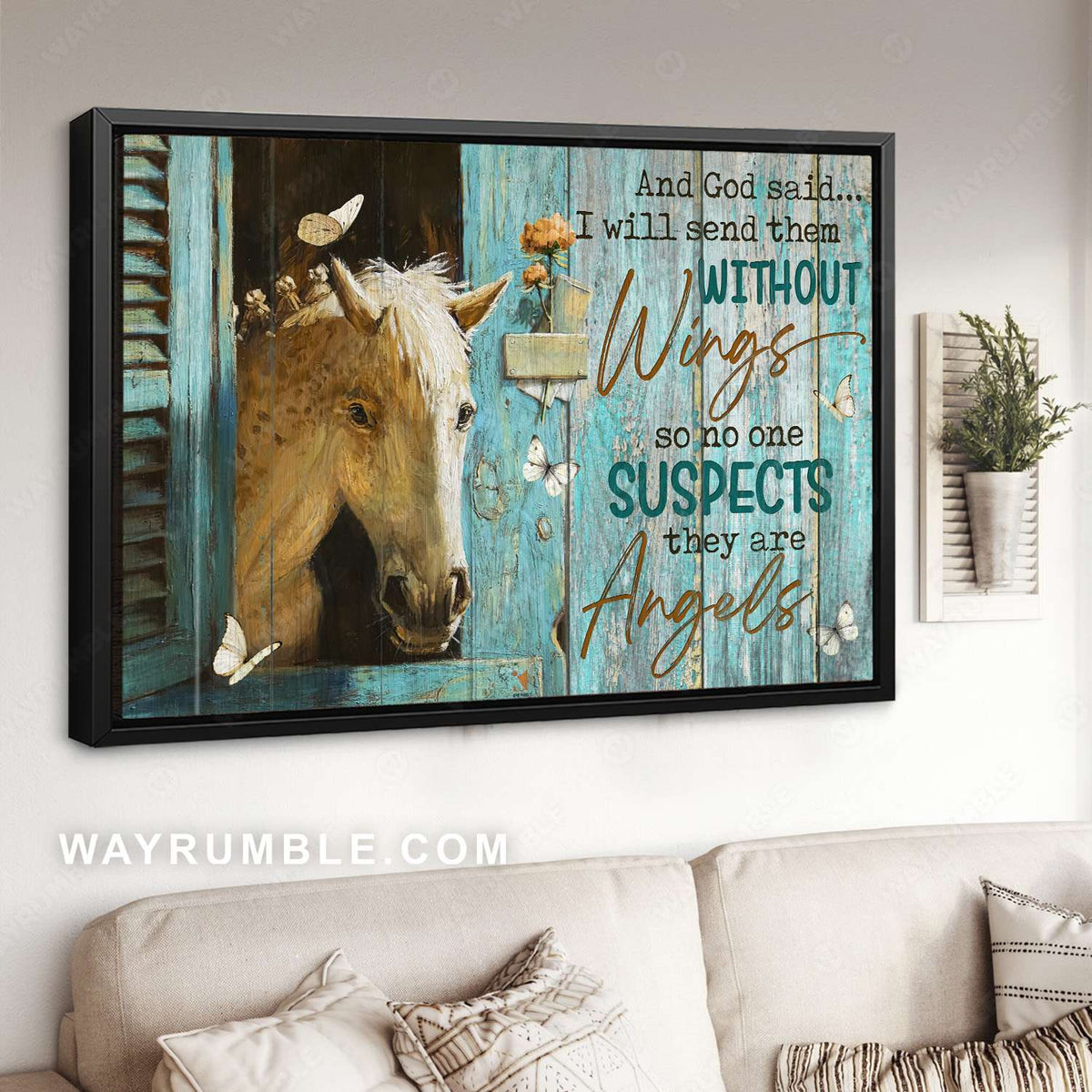White horse, Horse stable, No one suspects they are angels - Jesus Landscape Canvas Prints, Christian Wall Art