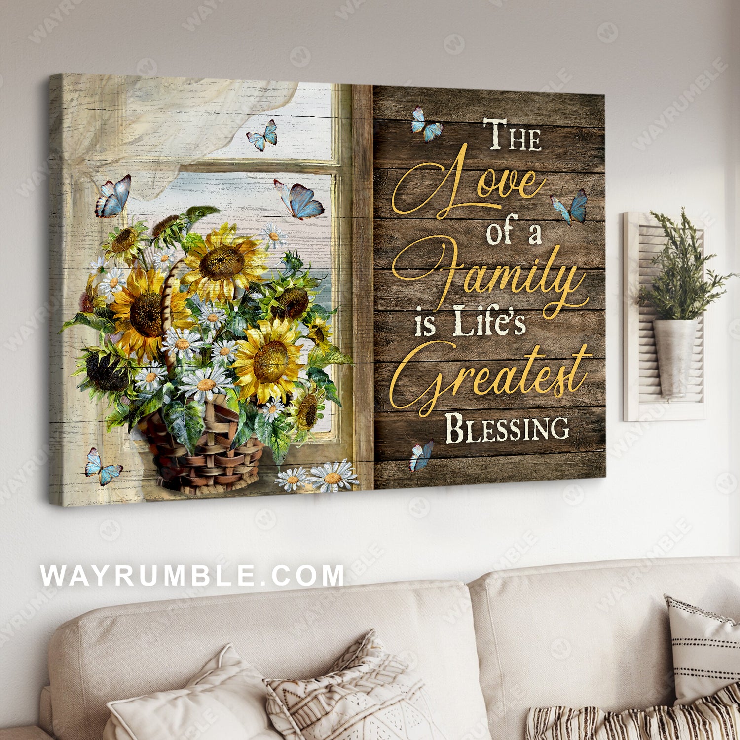 Flower painting, Sunflower, Daisy, The love of a family is life's greatest blessing - Jesus Landscape Canvas Prints, Christian Wall Art