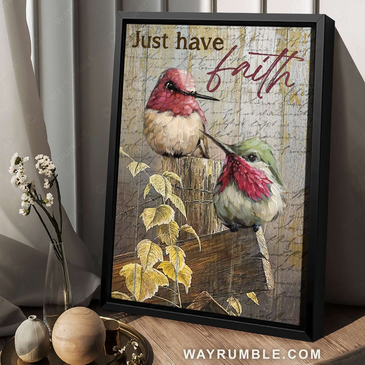 Ruby throated hummingbird, Autumn leaves, Just have faith - Jesus Portrait Canvas Prints, Christian Wall Art