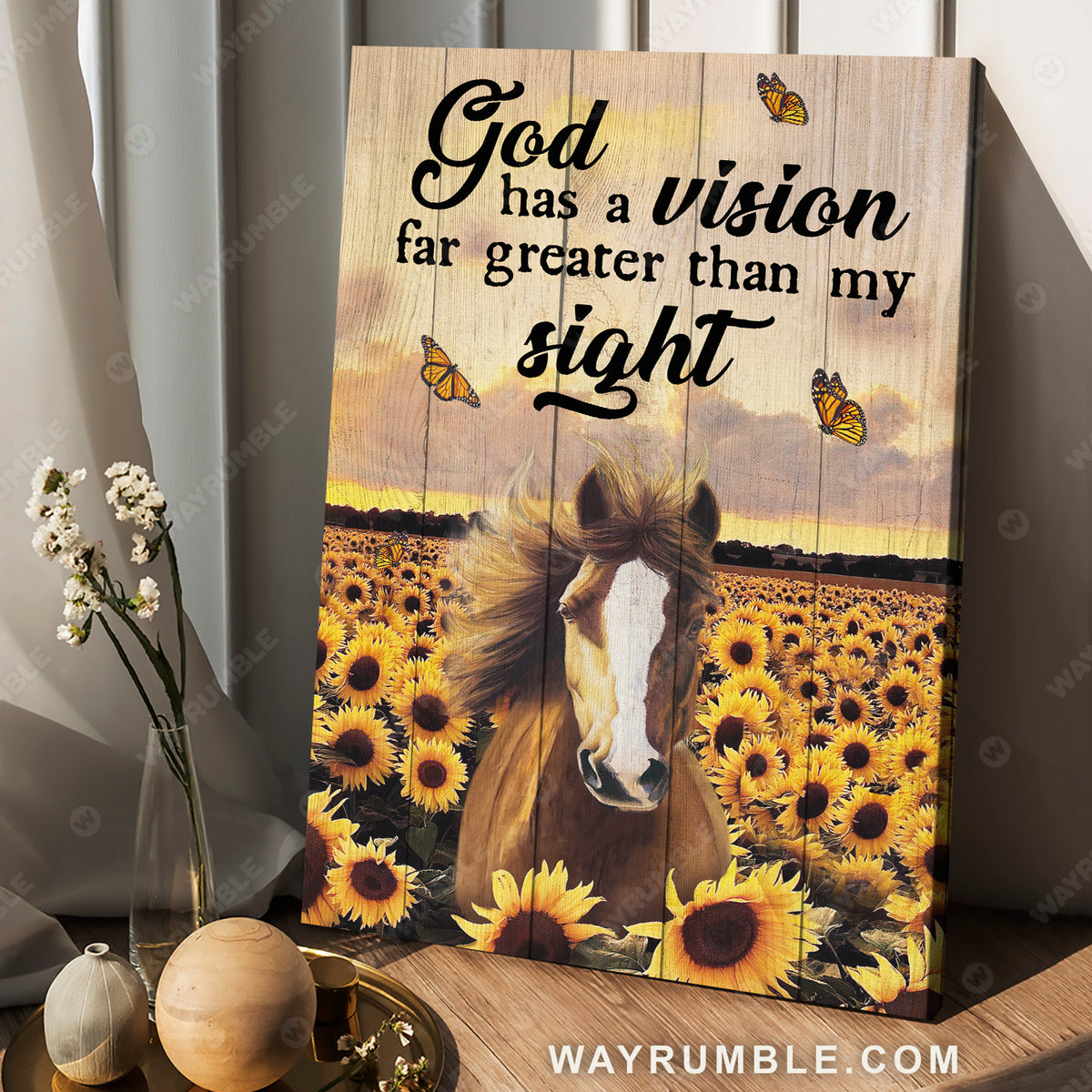 Sunflower field, Horse painting, A beautiful day, God has a vision far greater than my sight - Jesus Portrait Canvas Prints, Christian Wall Art