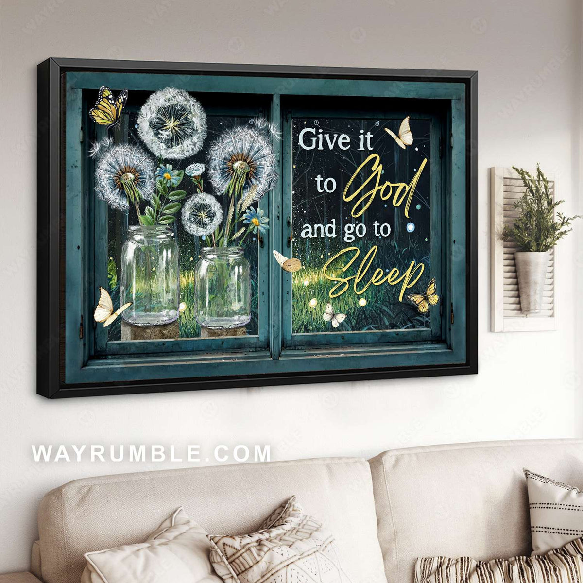 White dandelion, Blue daisy, Forest night, Give it to God and go to sleep - Jesus Landscape Canvas Prints, Christian Wall Art