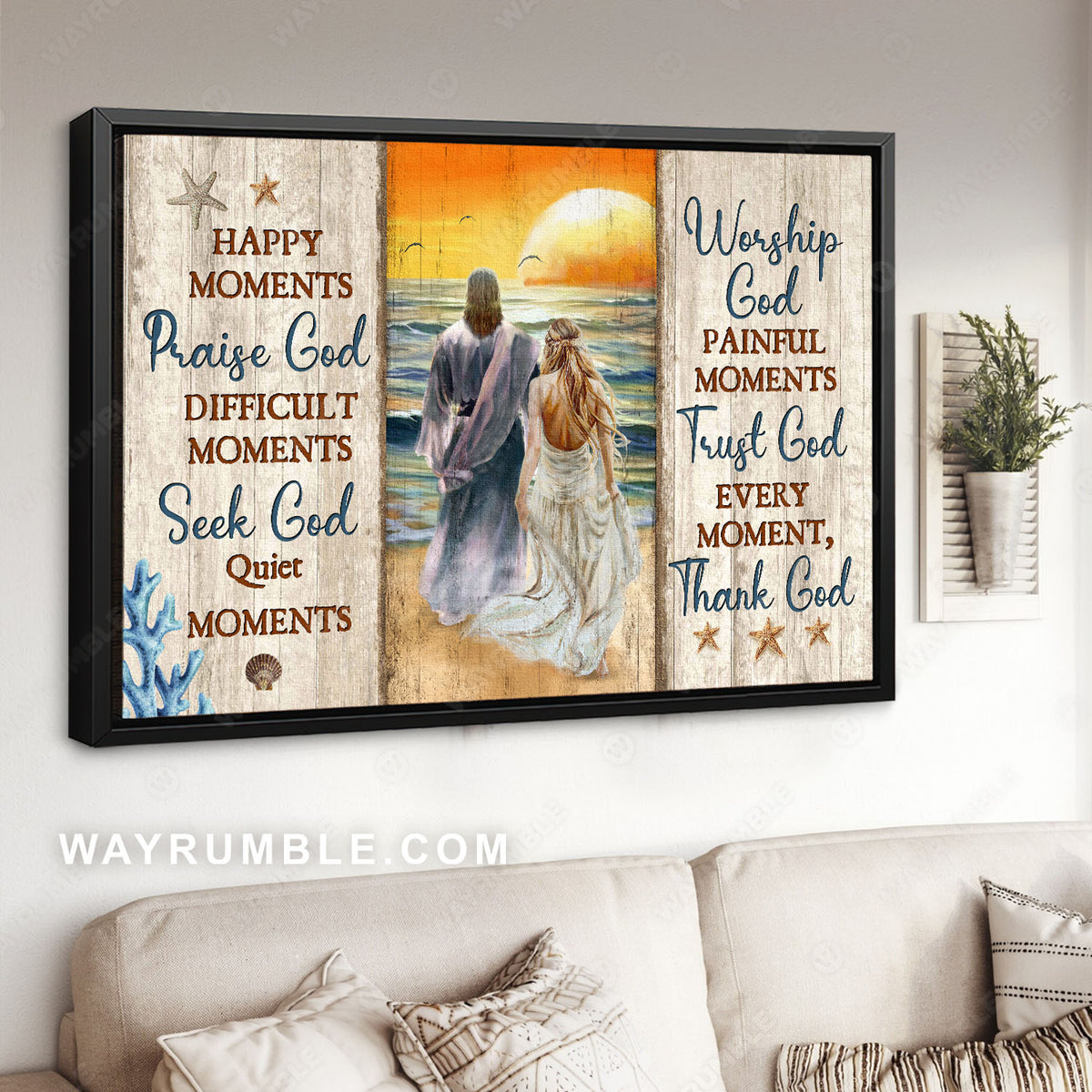 Follow god, Beautiful girl, Sunrise ocean, Happy moments - Jesus Landscape Canvas Prints, Christian Wall Art
