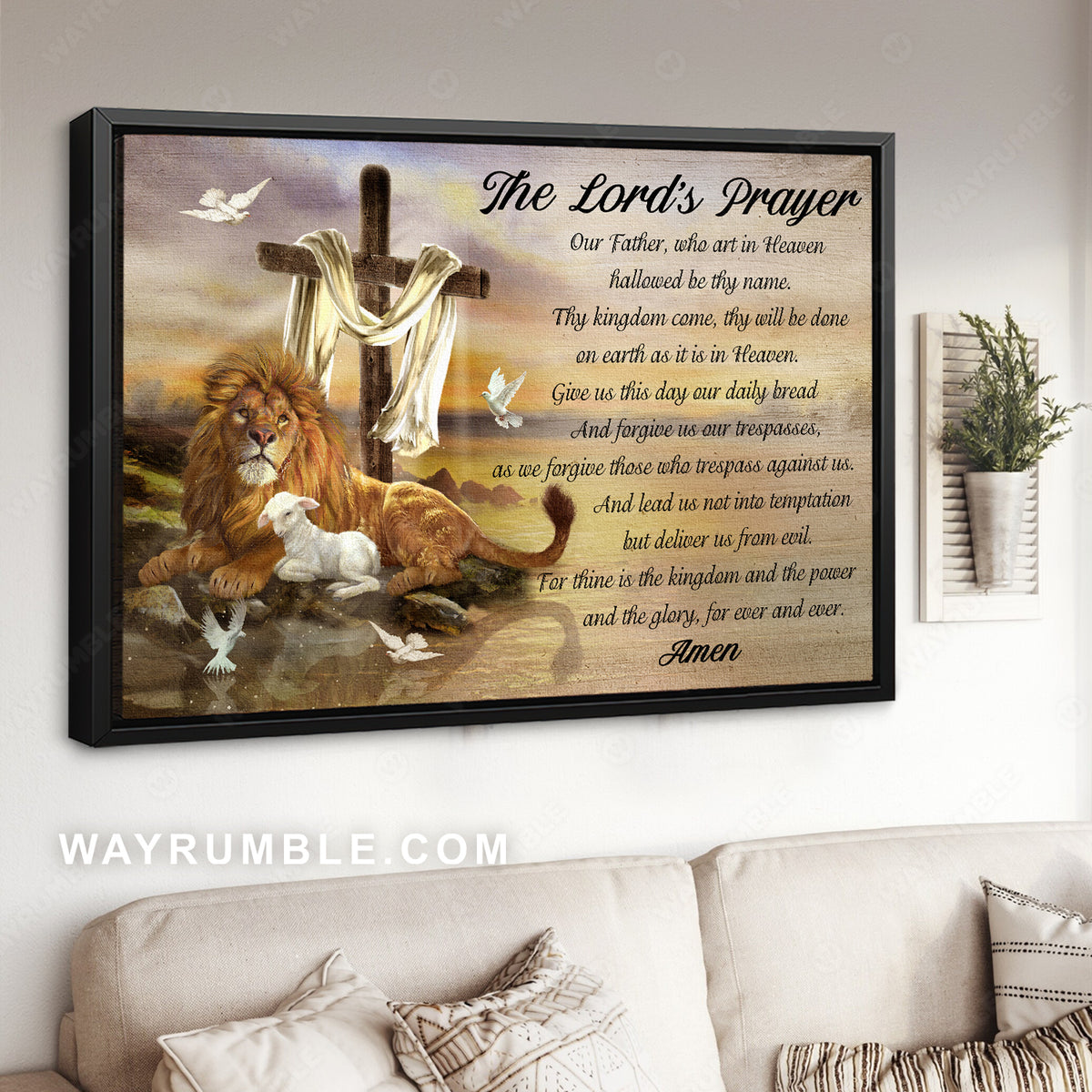 Lion of Judah, Lamb of Jesus, Wooden cross, The Lord&#39;s prayer - Jesus Landscape Canvas Prints, Christian Wall Art