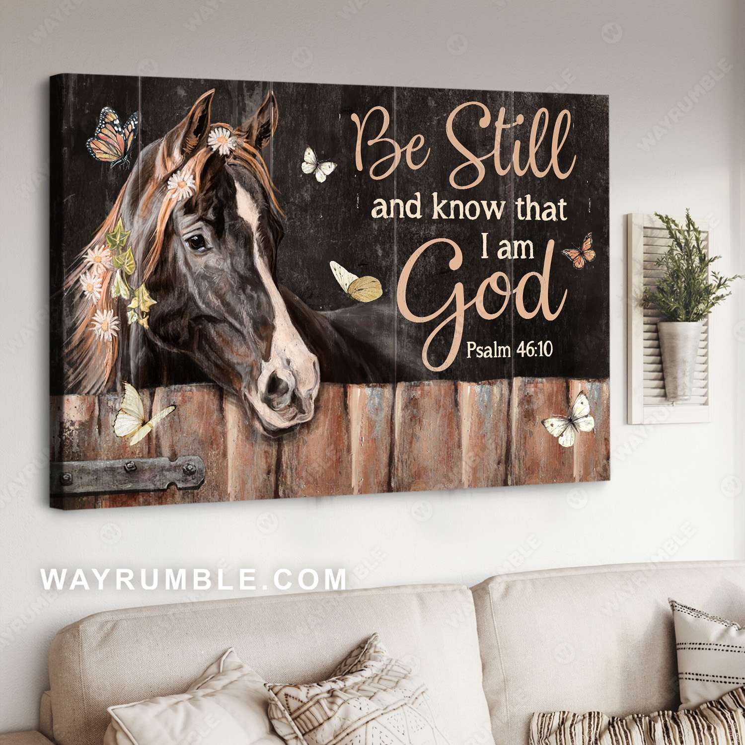 Quarter horse, Stable, White butterfly, Daisy flower, Be still and know that I am God - Jesus Landscape Canvas Prints, Christian Wall Art